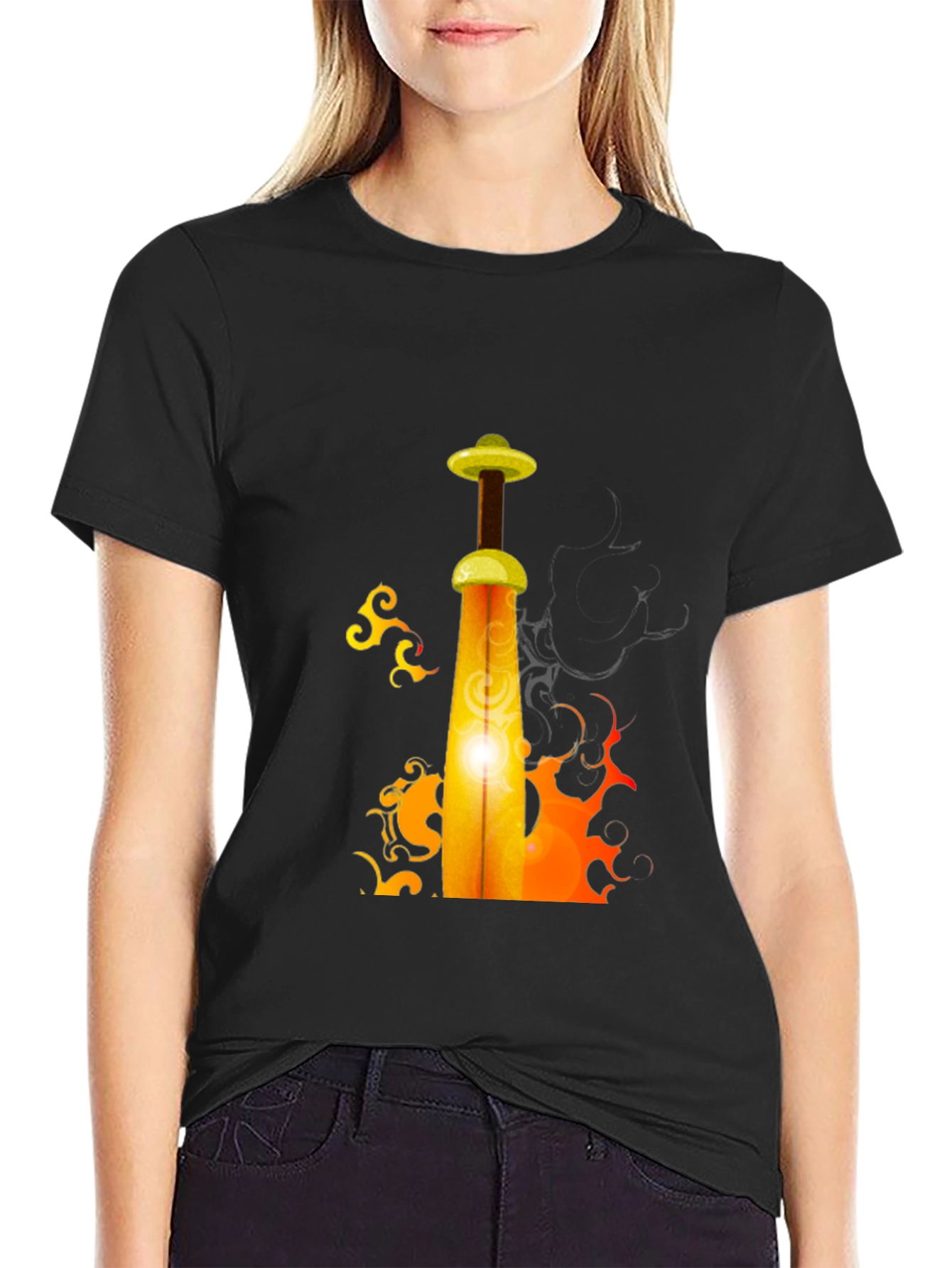 Fiery Sword Graphic T-Shirt - Black