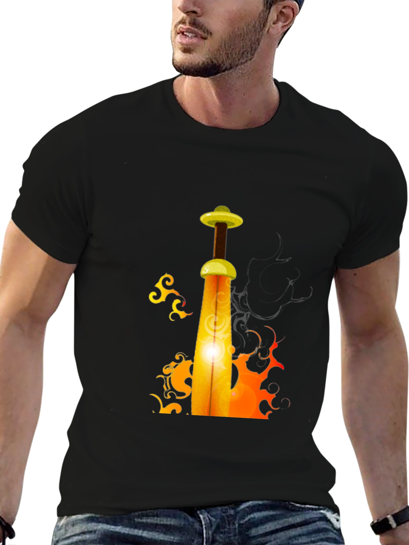 Fiery Sword Graphic T-Shirt - Black