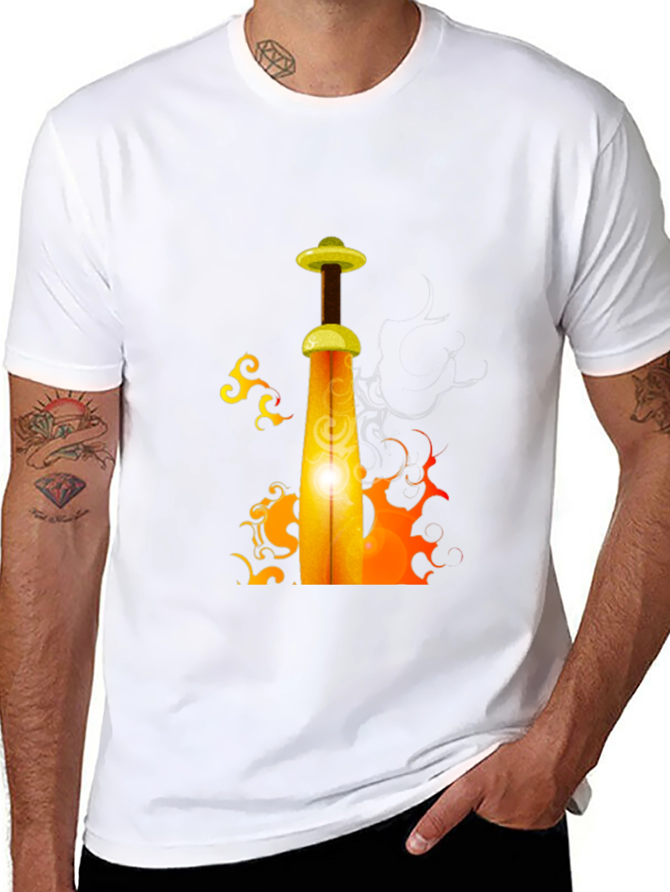 Fiery Sword Graphic T-Shirt - Black