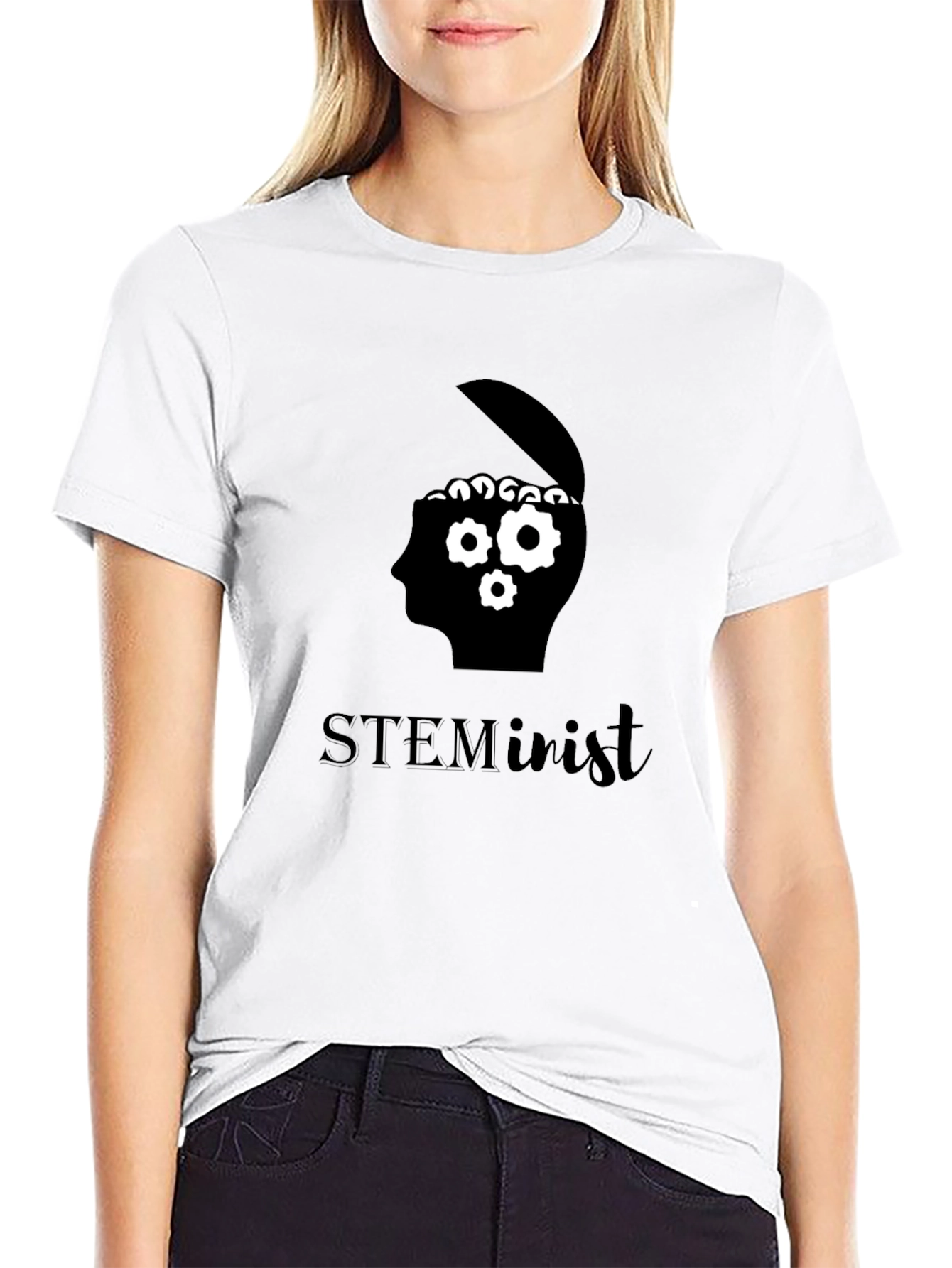 STEMinist Brain Gears Graphic Tee - Black Cotton T-Shirt