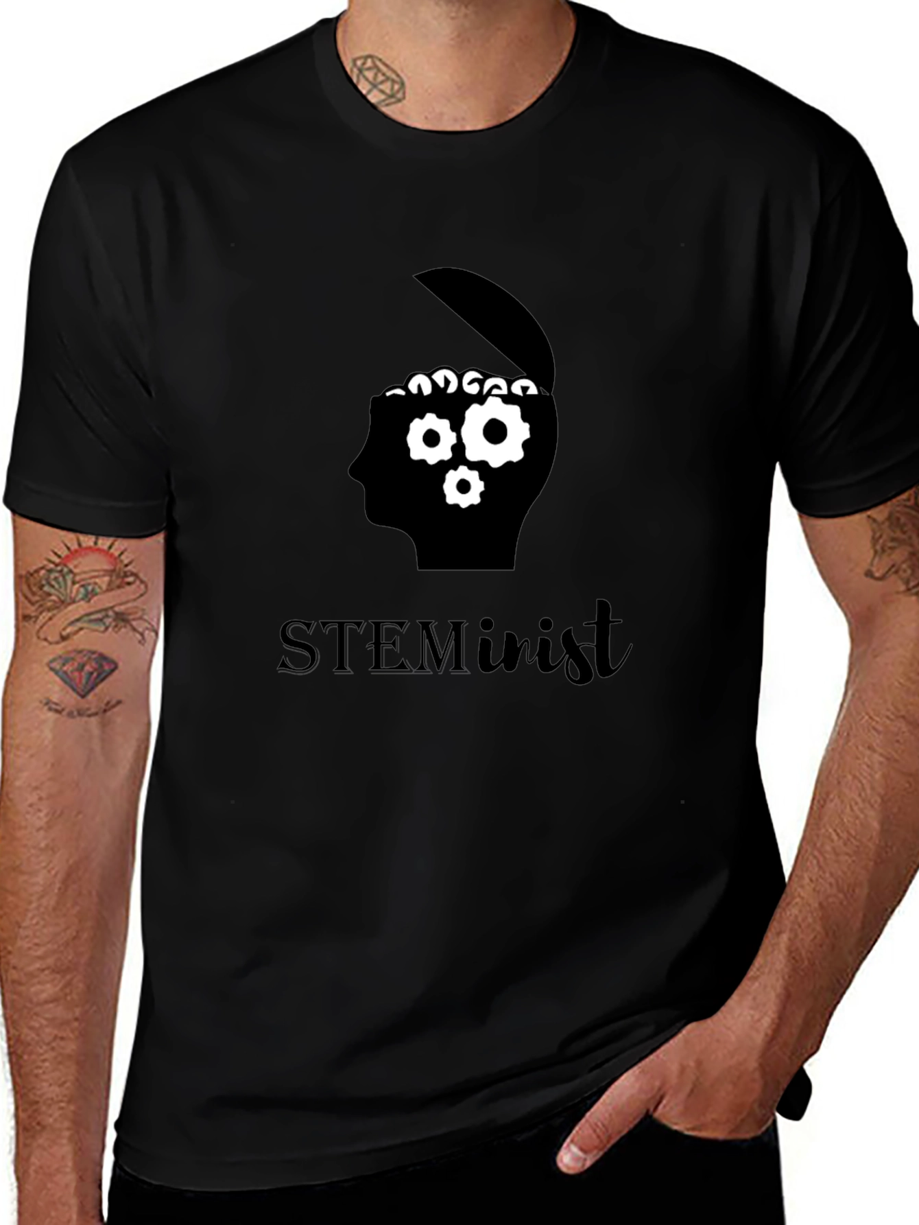 STEMinist Brain Gears Graphic Tee - Black Cotton T-Shirt