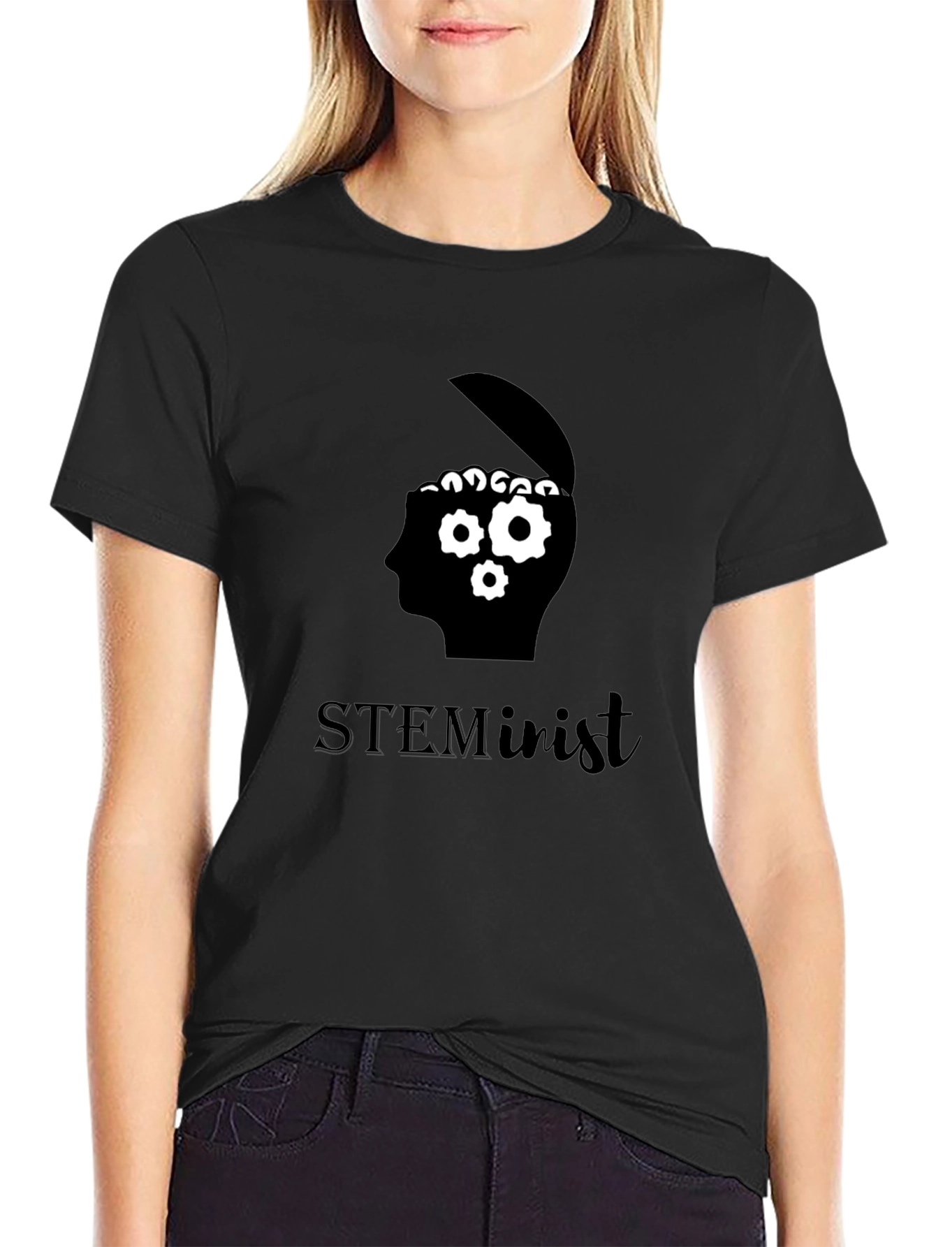 STEMinist Brain Gears Graphic Tee - Black Cotton T-Shirt