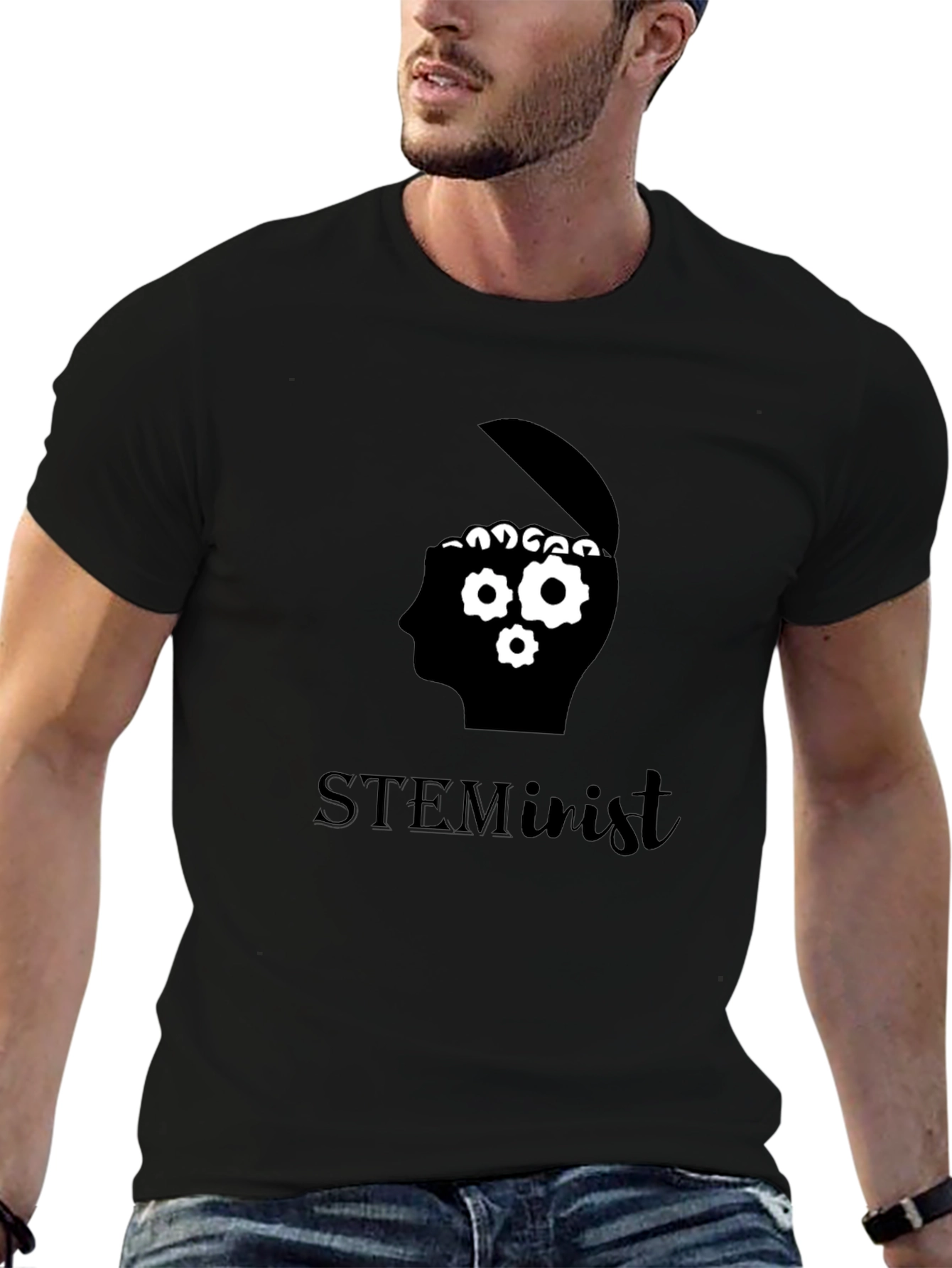 STEMinist Brain Gears Graphic Tee - Black Cotton T-Shirt