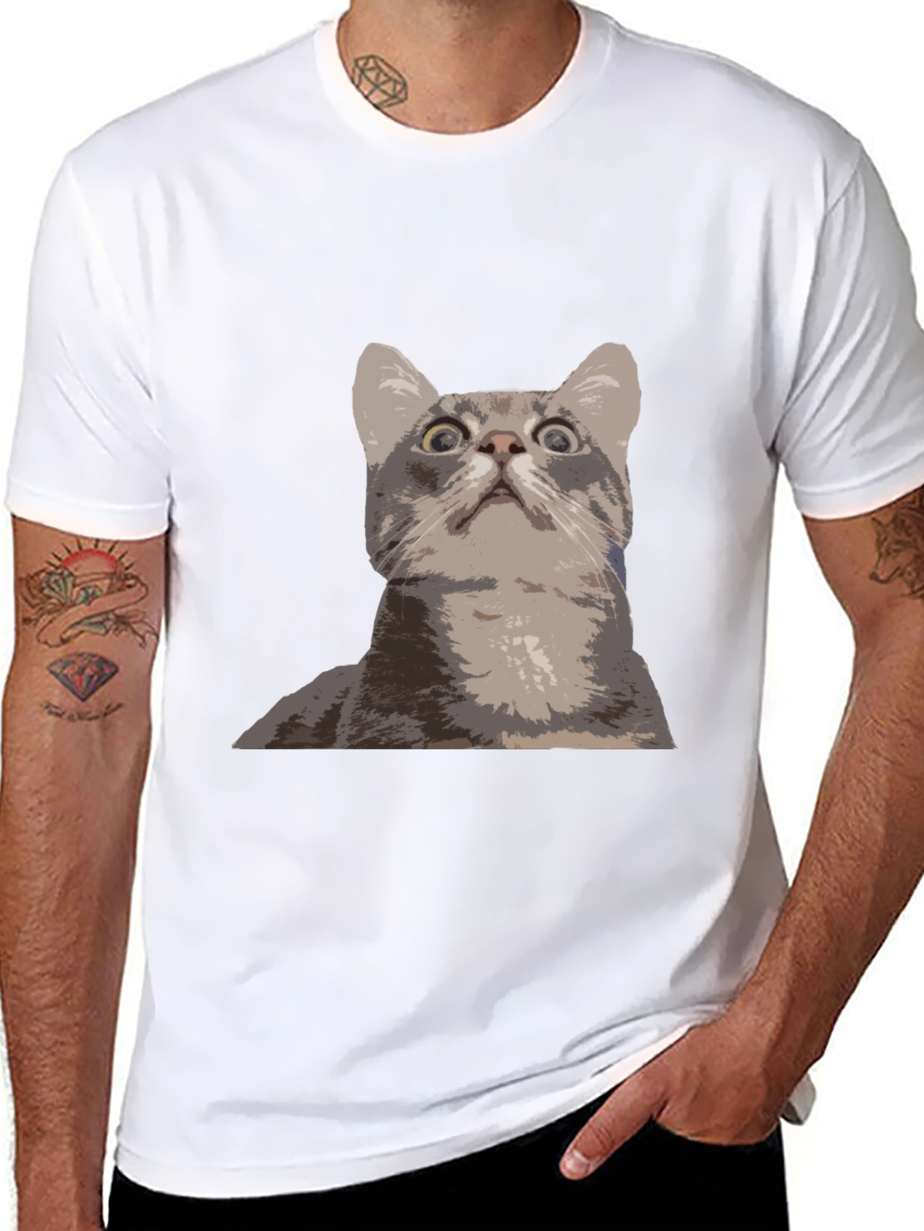 Funny Cat Graphic Tee - Black Cotton T-Shirt