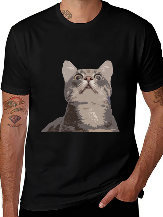Funny Cat Graphic Tee - Black Cotton T-Shirt