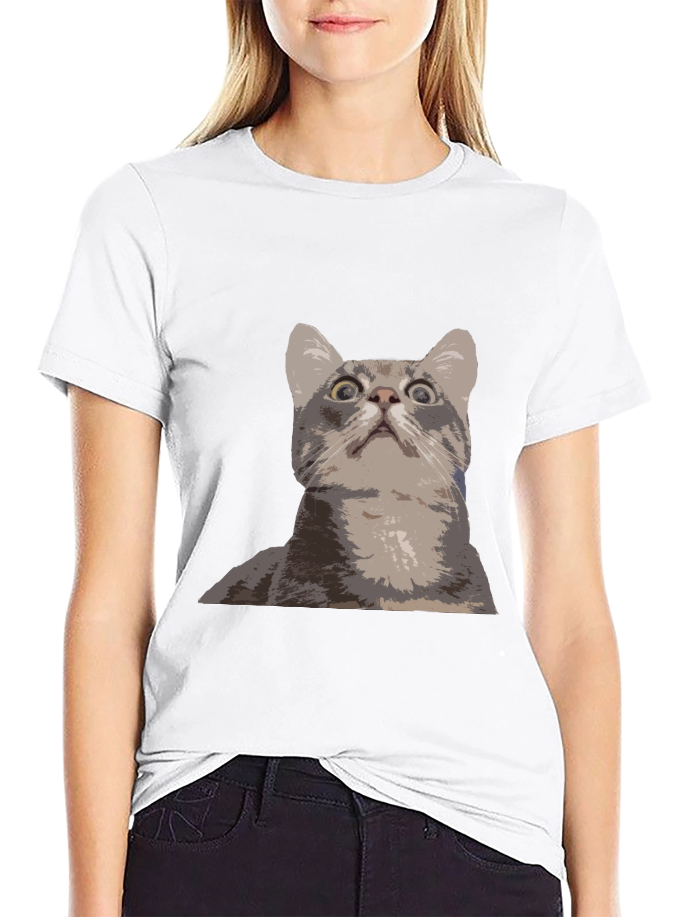 Funny Cat Graphic Tee - Black Cotton T-Shirt