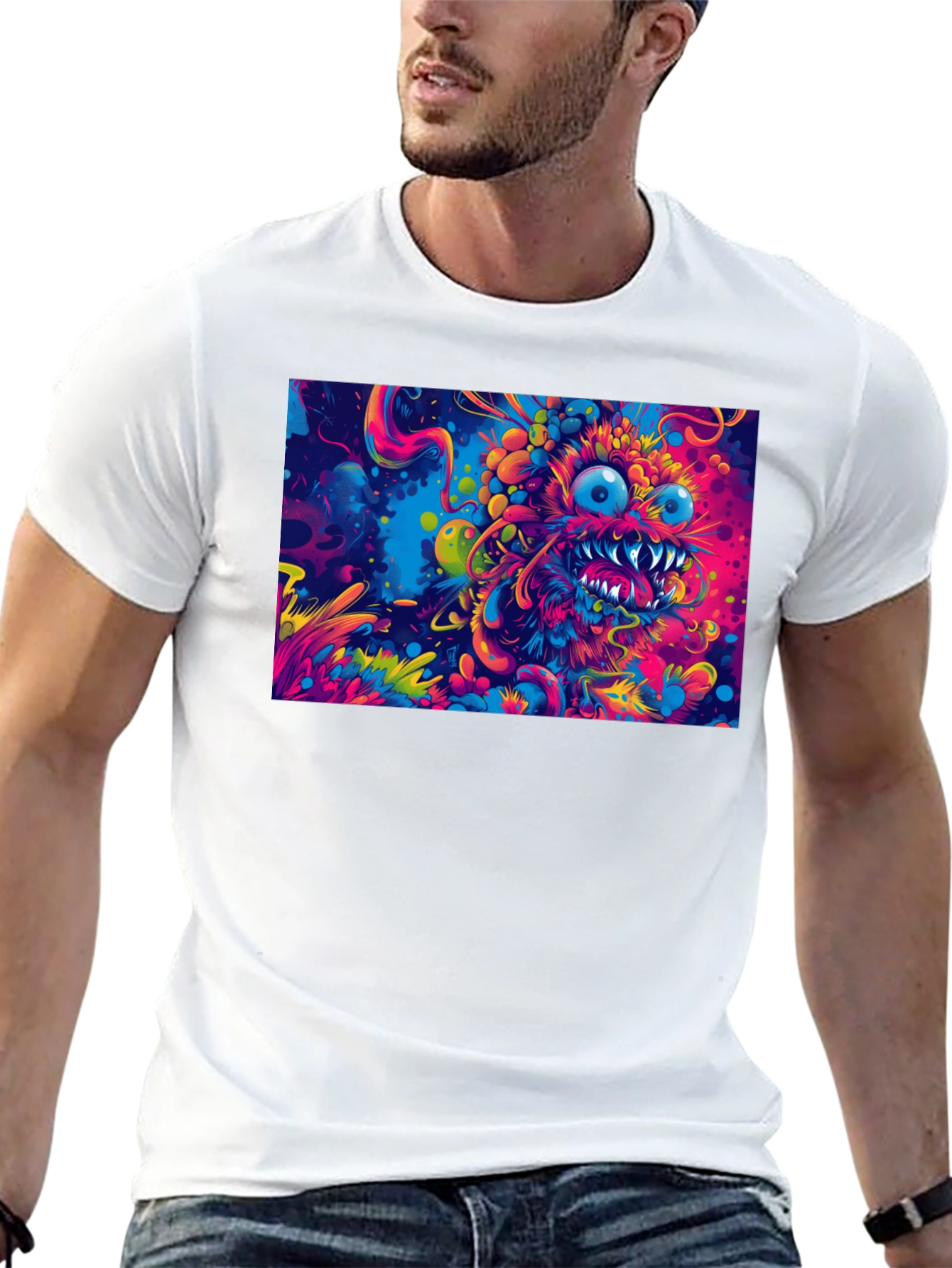 Psychedelic Monster Graphic Print T-Shirt