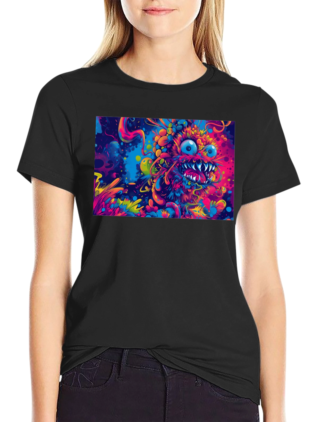 Psychedelic Monster Graphic Print T-Shirt