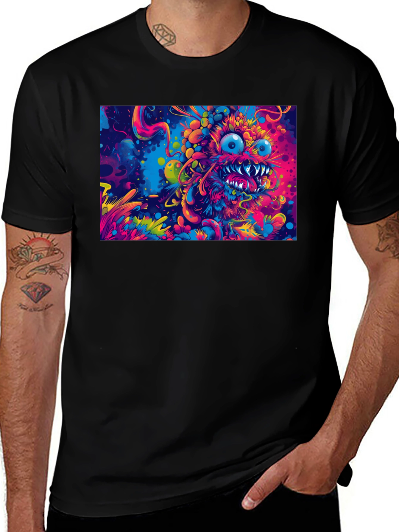 Psychedelic Monster Graphic Print T-Shirt