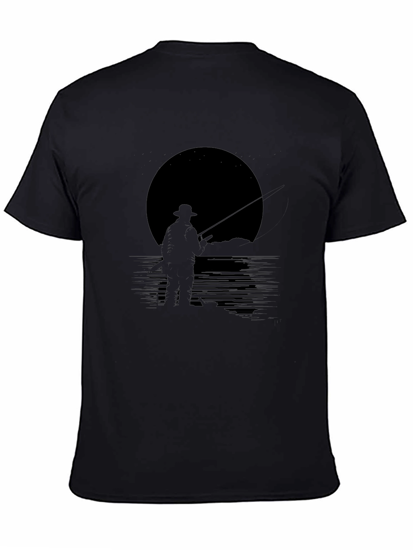 Mens Black Fishing Silhouette Graphic Tee