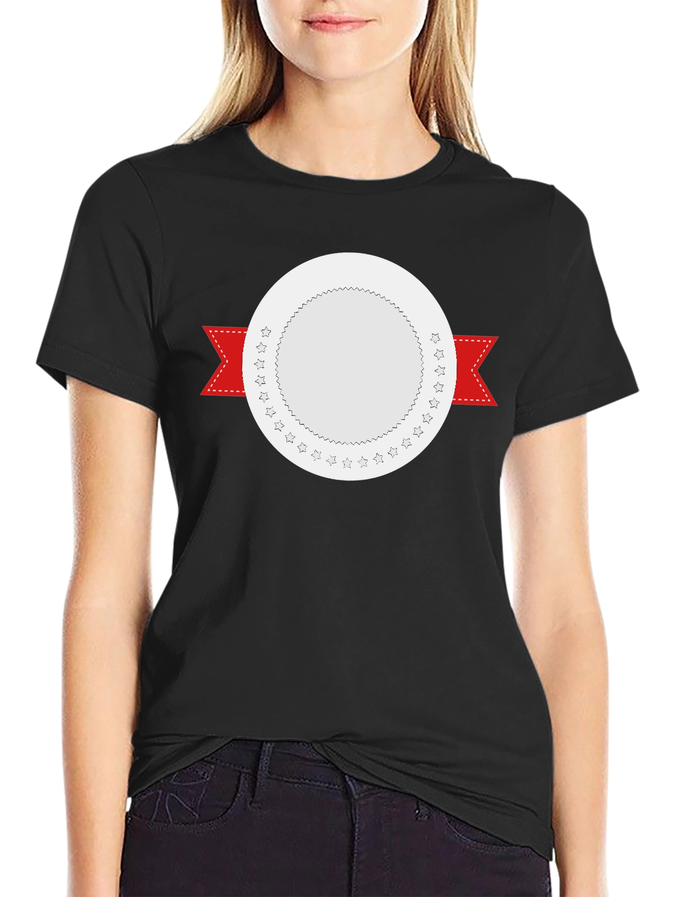 Modern Black T-Shirt with Customizable Badge Design