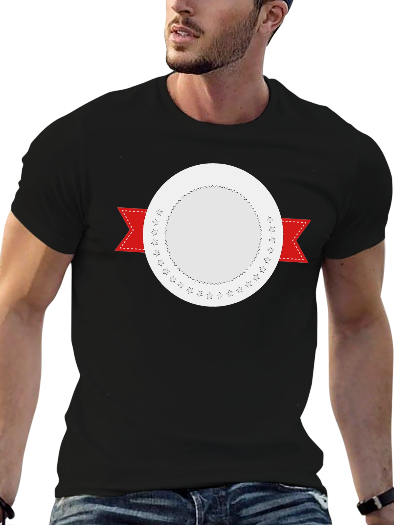Modern Black T-Shirt with Customizable Badge Design
