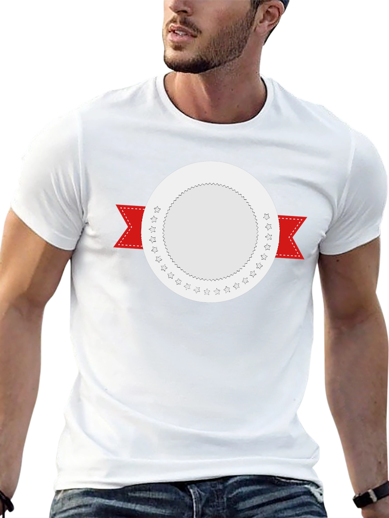 Modern Black T-Shirt with Customizable Badge Design