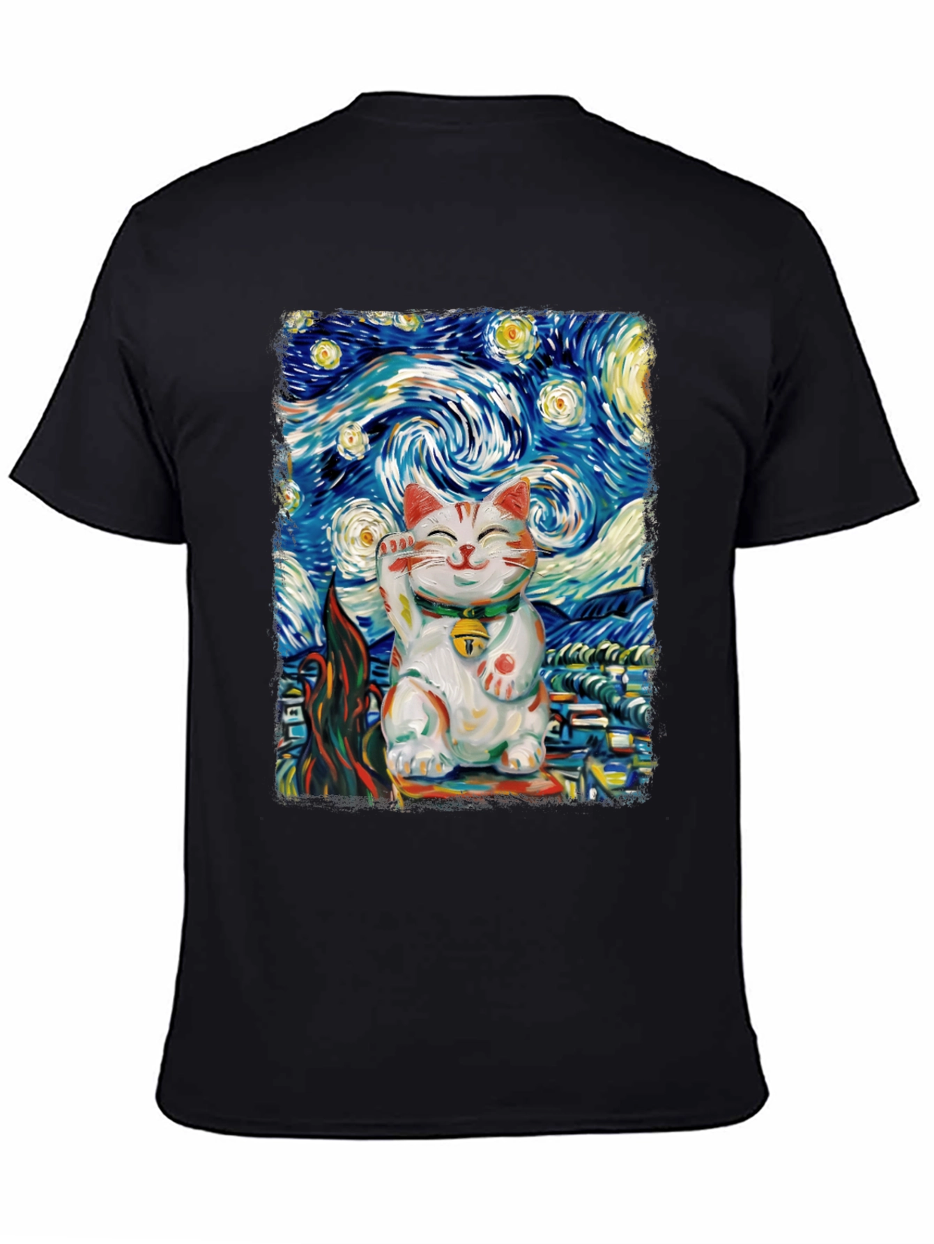 Starry Cat T-Shirt - Lucky Cat Van Gogh Art