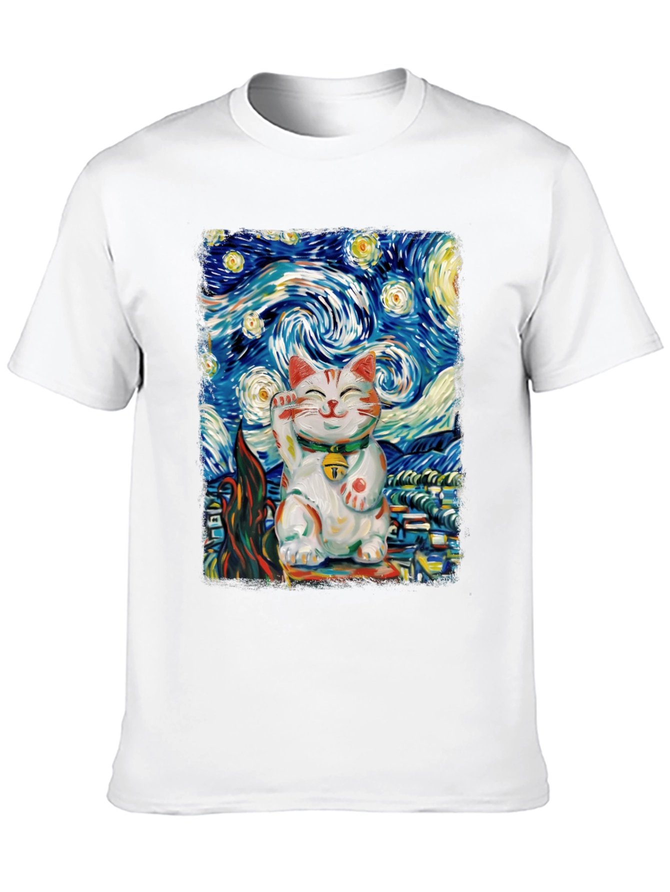 Starry Cat T-Shirt - Lucky Cat Van Gogh Art