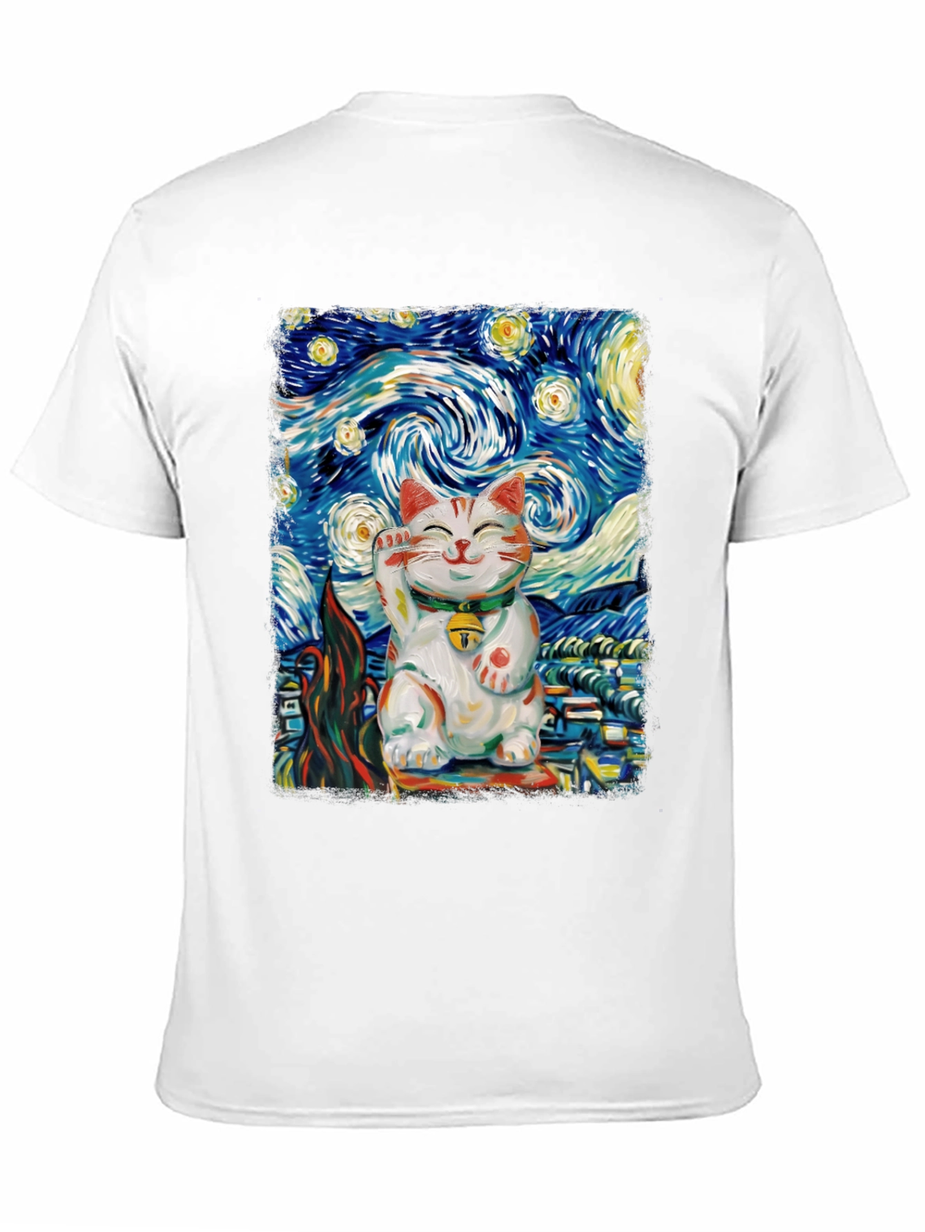 Starry Cat T-Shirt - Lucky Cat Van Gogh Art