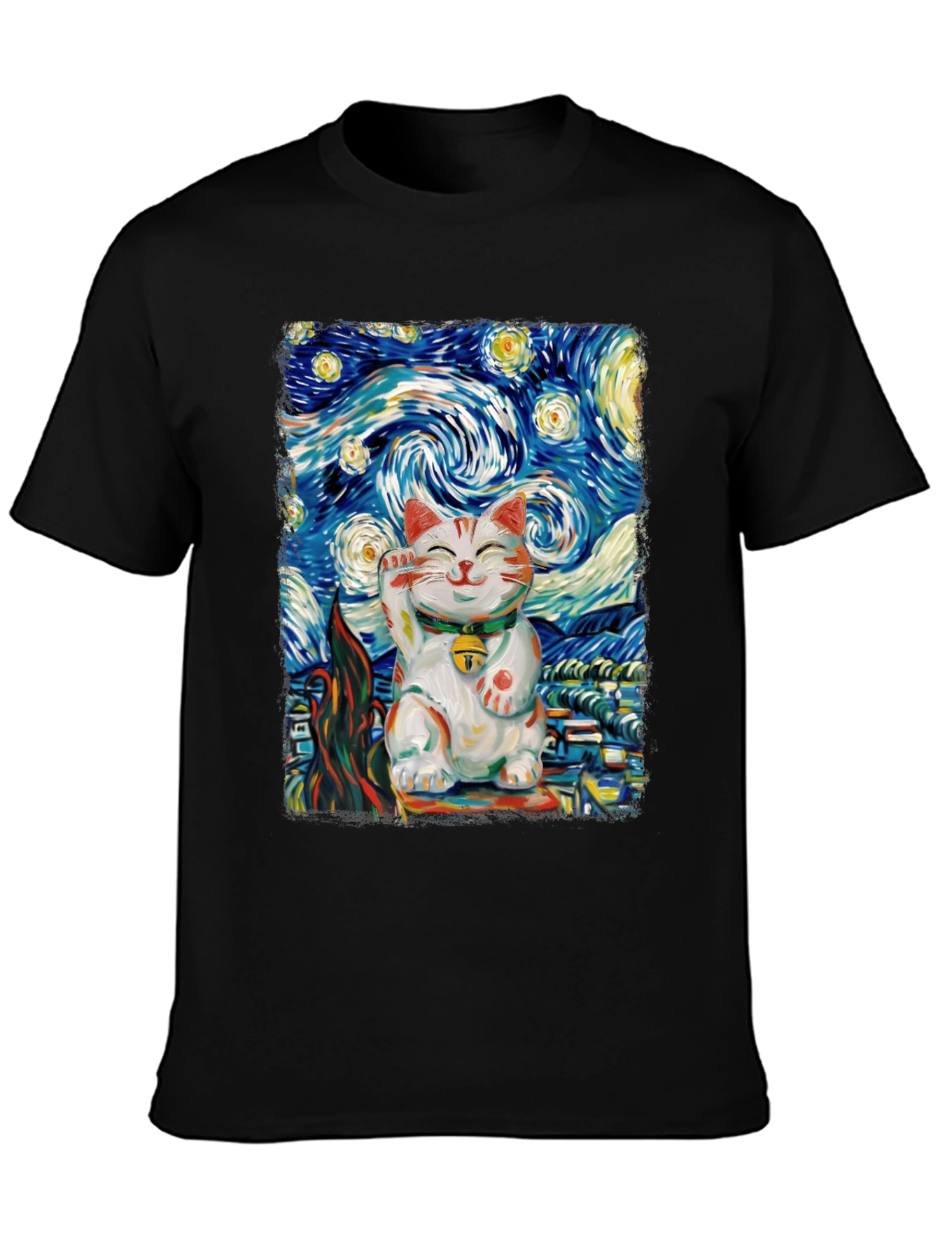 Starry Cat T-Shirt - Lucky Cat Van Gogh Art
