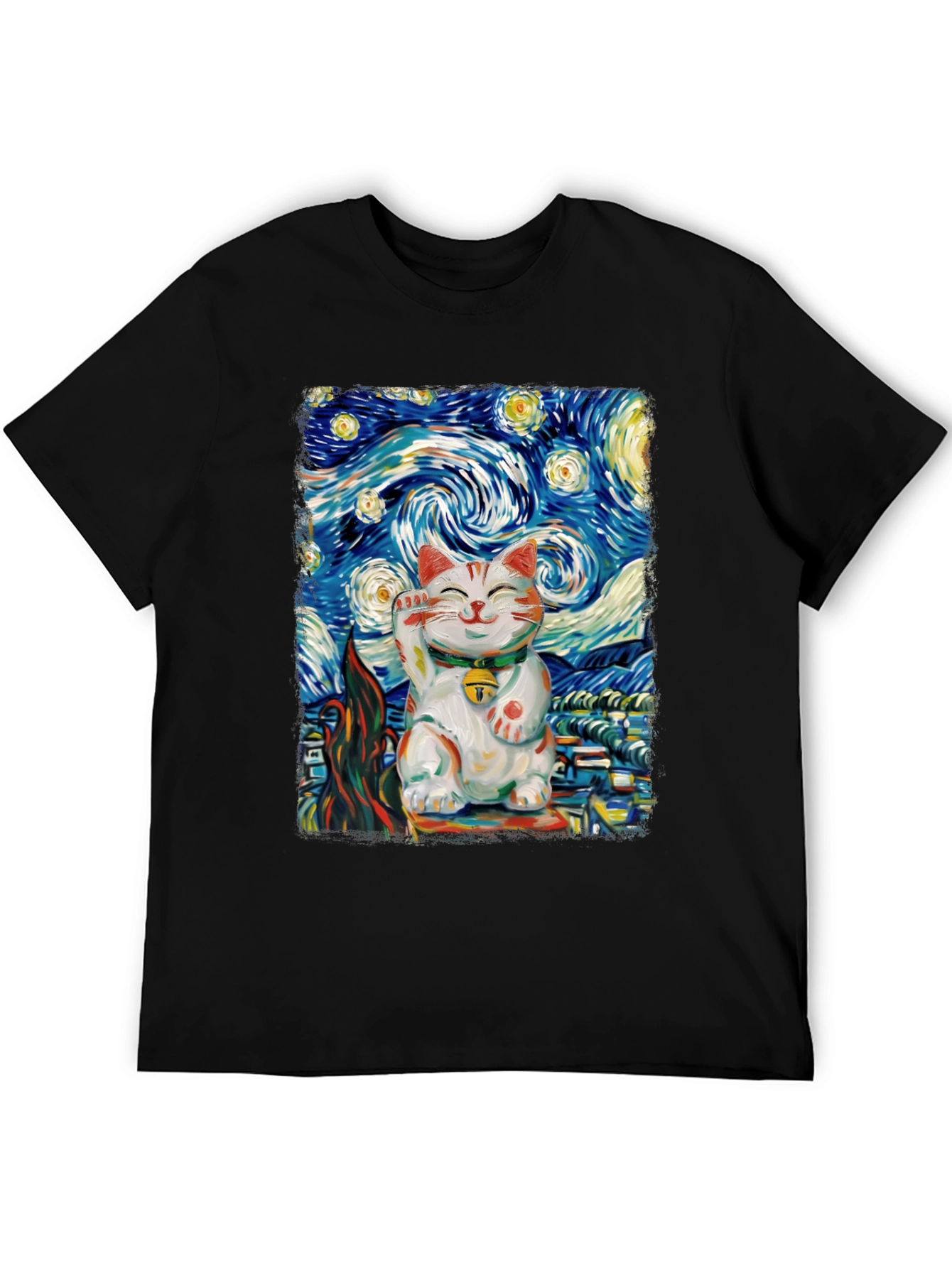 Starry Cat T-Shirt - Lucky Cat Van Gogh Art