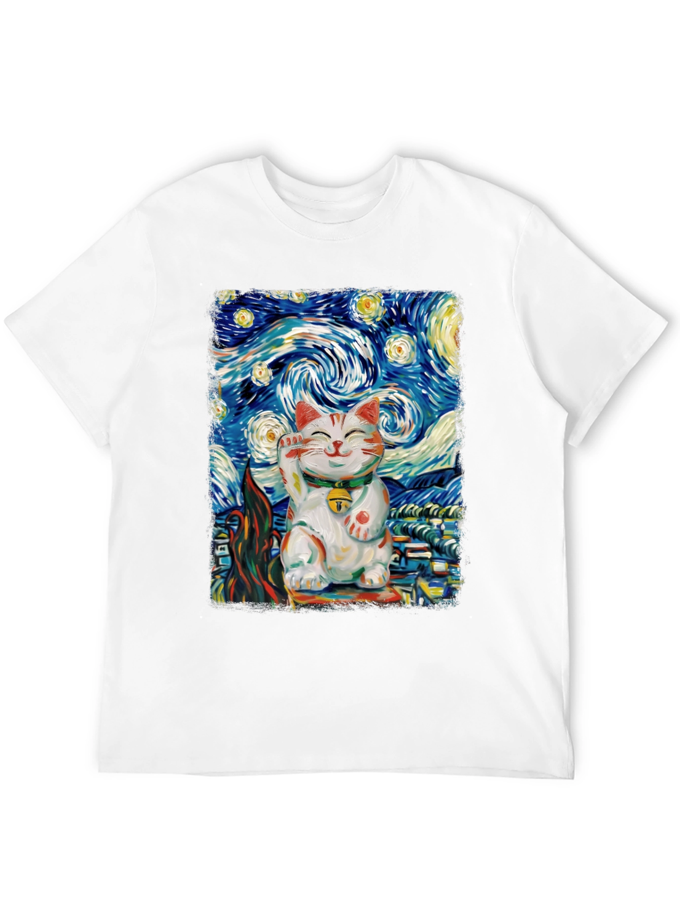 Starry Cat T-Shirt - Lucky Cat Van Gogh Art