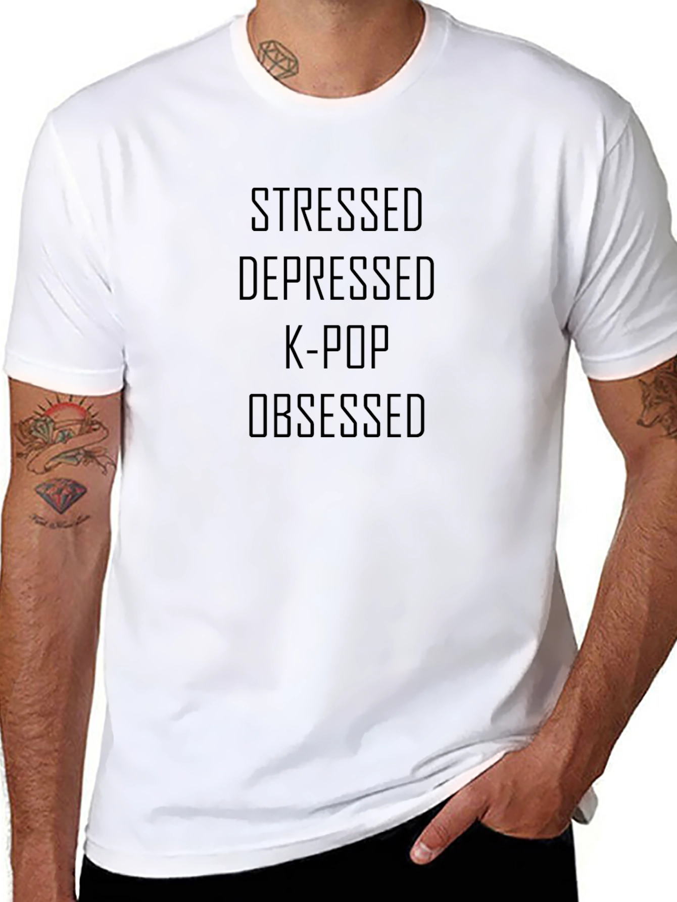 Stressed Depressed K-Pop Obsessed Black T-Shirt
