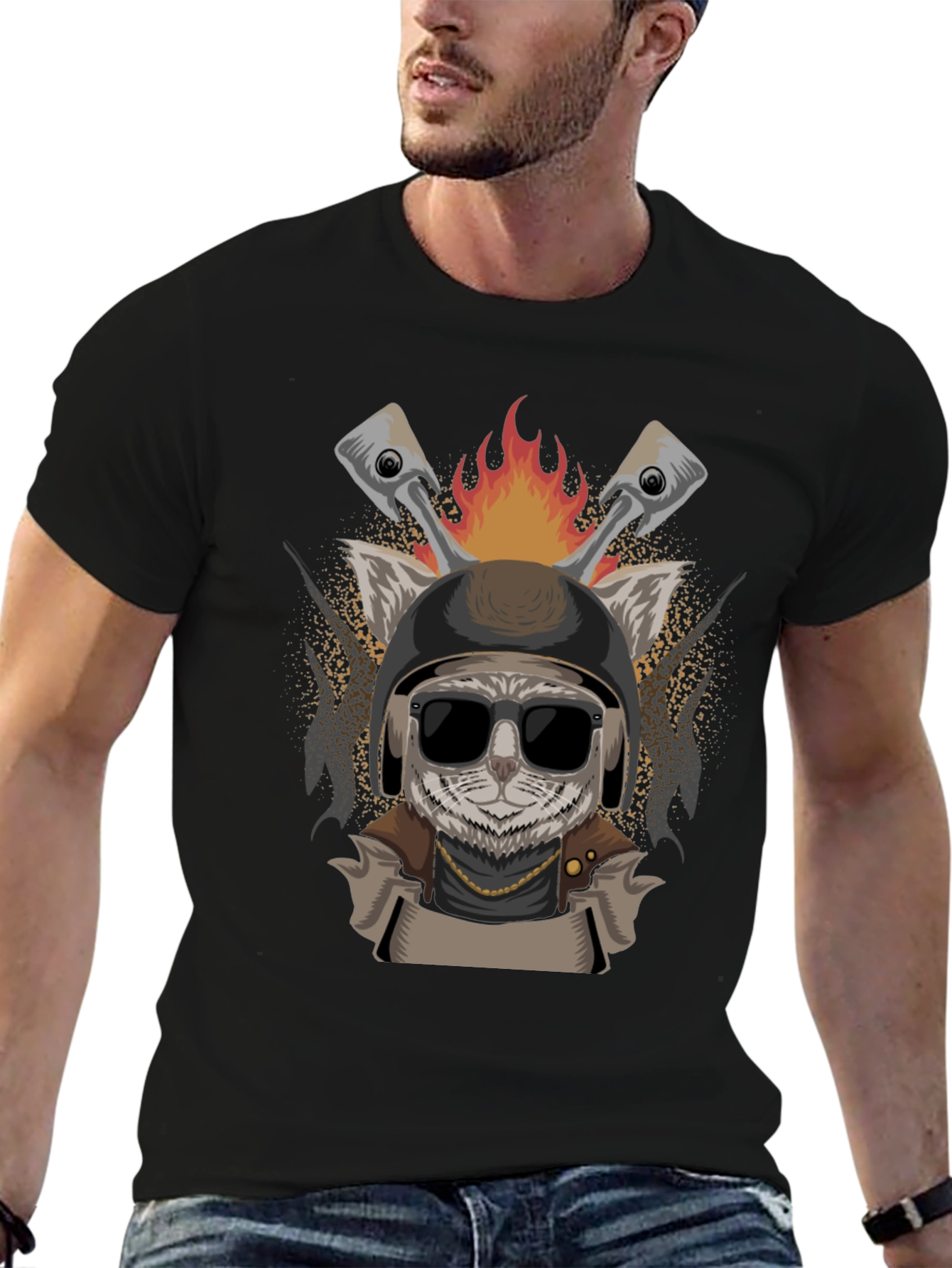 Biker Cat Graphic T-Shirt - Cool & Edgy Design