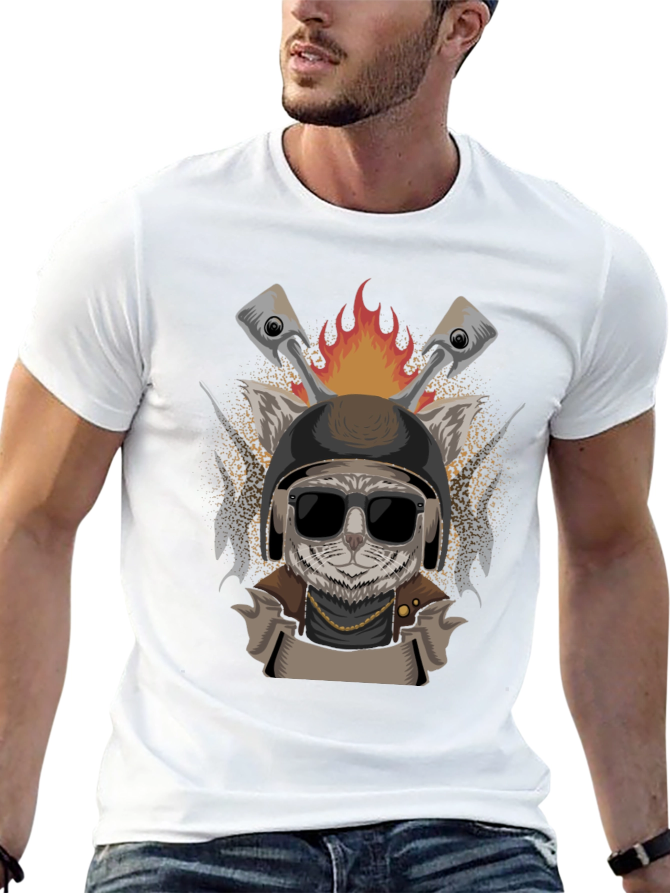 Biker Cat Graphic T-Shirt - Cool & Edgy Design