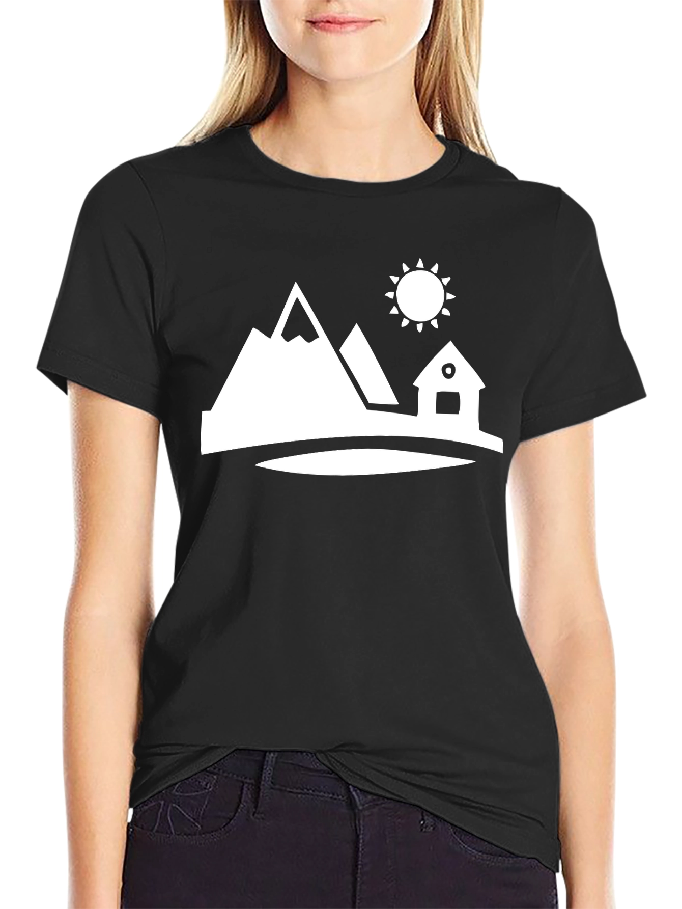 Mountain Cabin Graphic Tee - Black Cotton Shirt