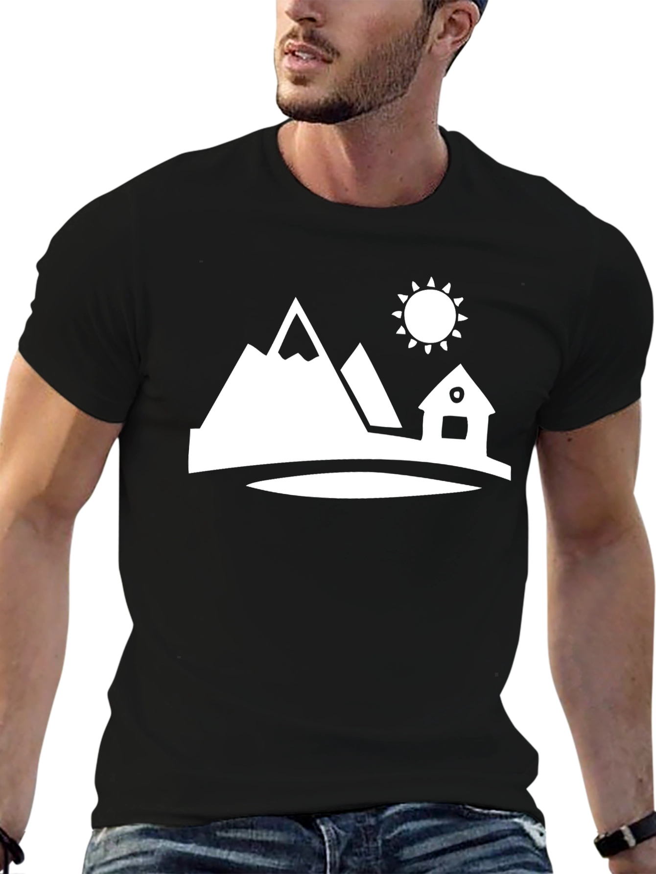 Mountain Cabin Graphic Tee - Black Cotton Shirt