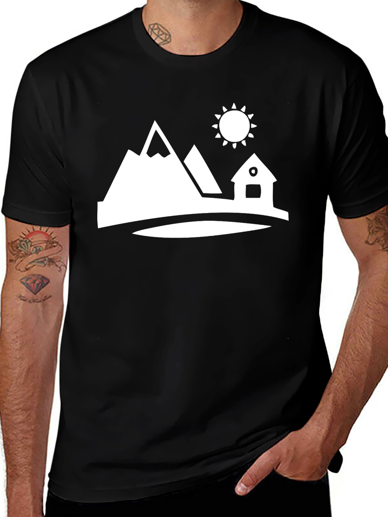 Mountain Cabin Graphic Tee - Black Cotton Shirt