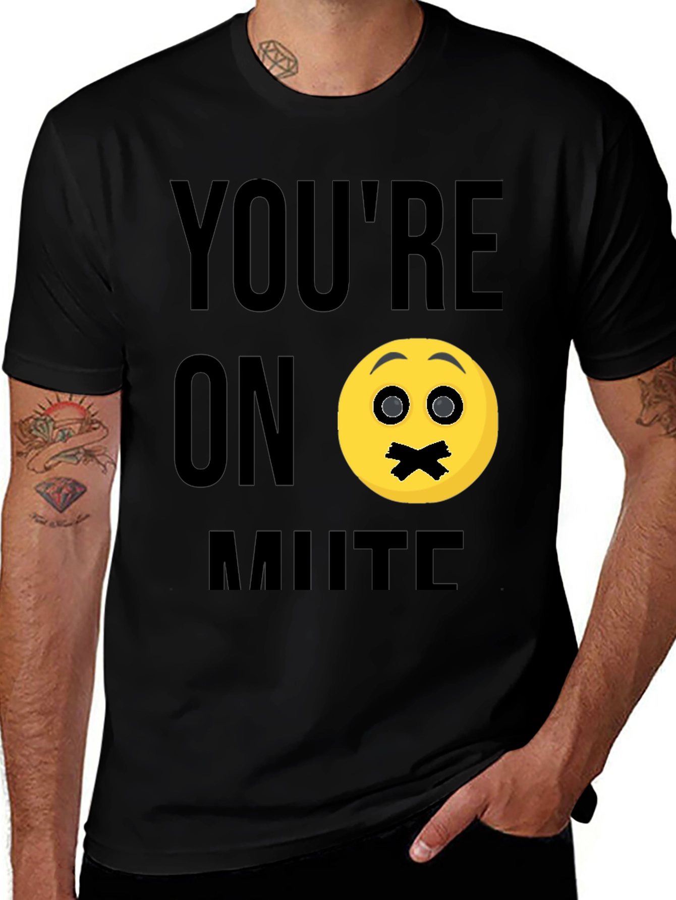 Youre On Mute Funny Emoji Black T-Shirt
