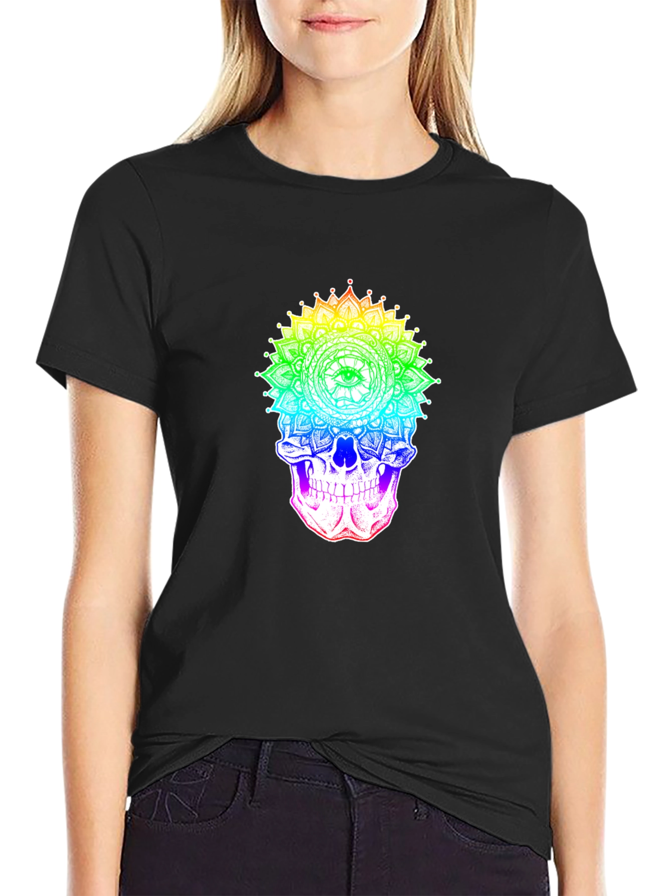Rainbow Skull Mandala Graphic T-Shirt - Unique Design