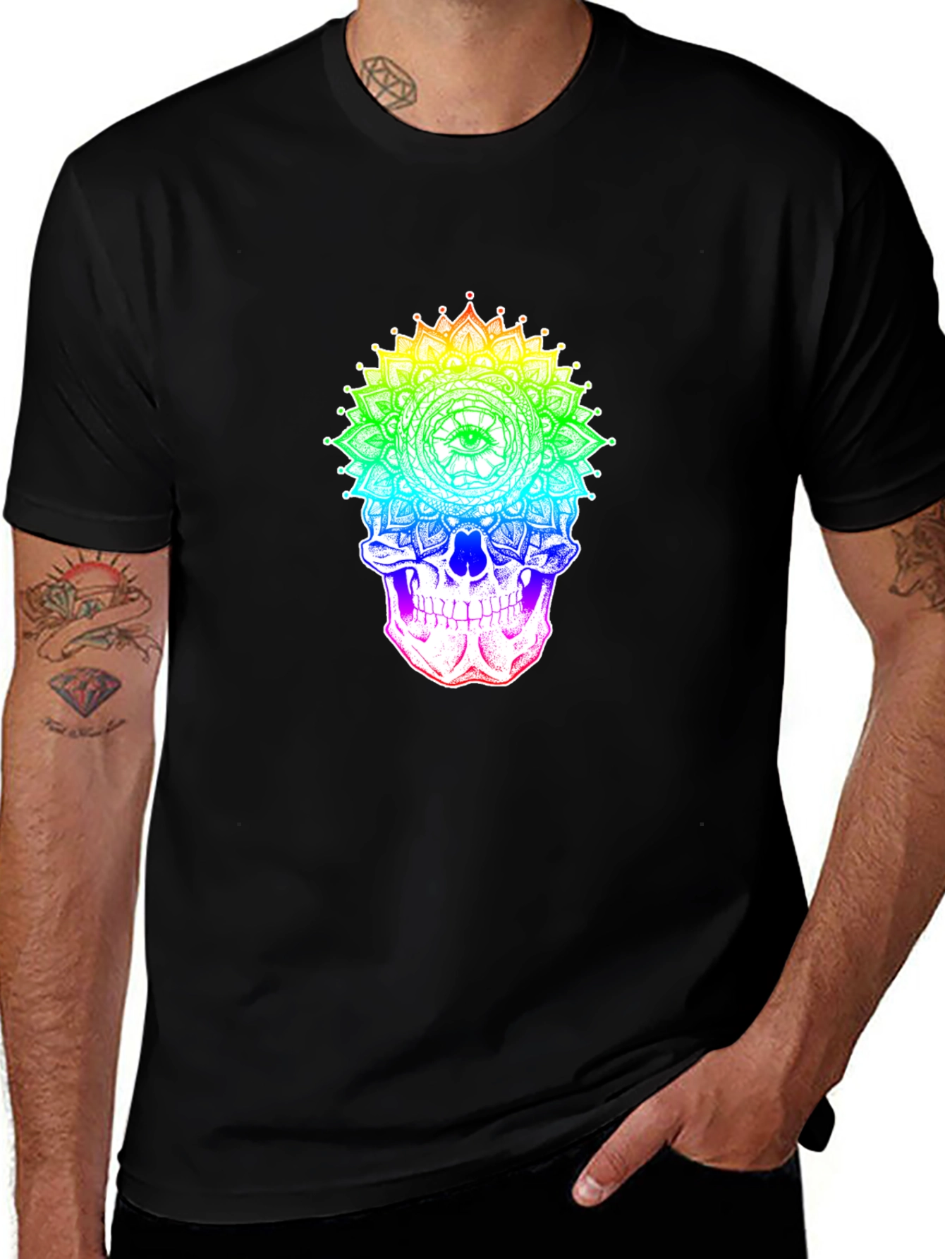 Rainbow Skull Mandala Graphic T-Shirt - Unique Design