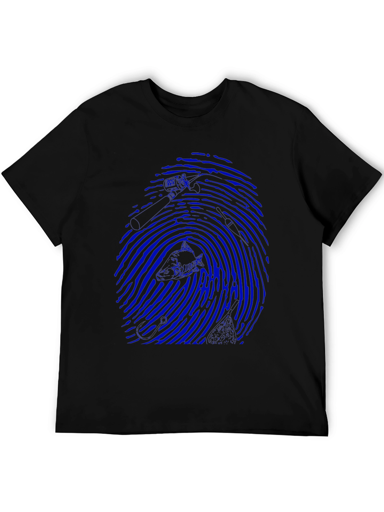 Blue Fingerprint Graphic Black T-Shirt