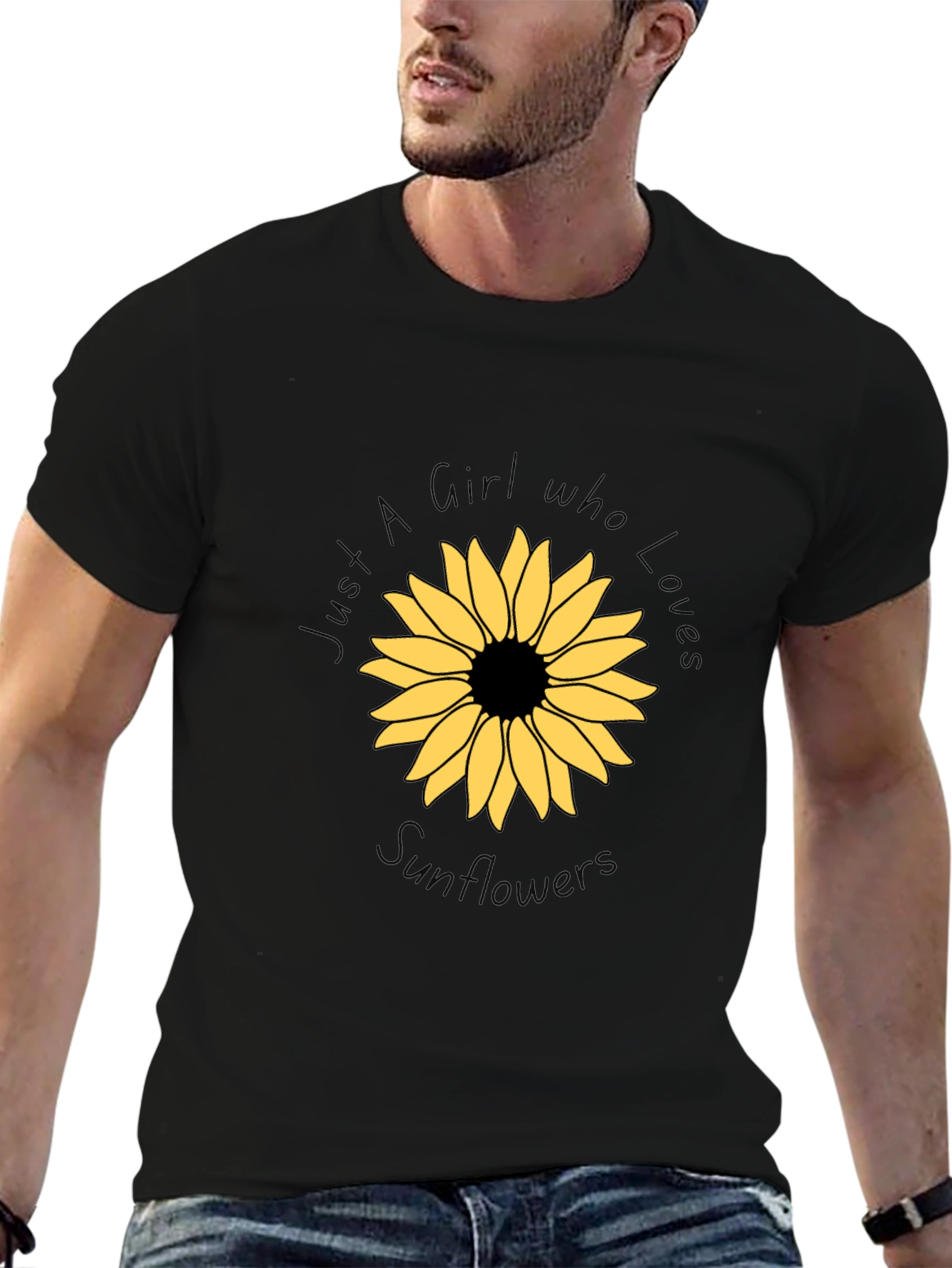 Sunflower Graphic Black Tee - Girl Who Loves Sunflowers