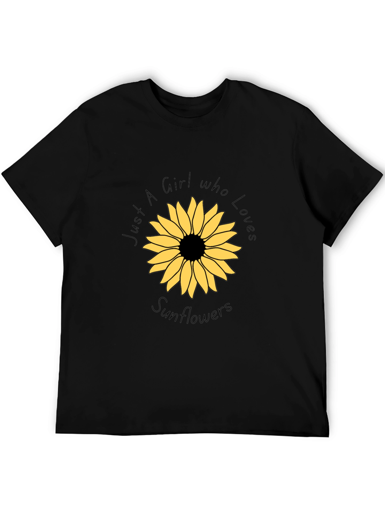 Sunflower Graphic Black Tee - Girl Who Loves Sunflowers