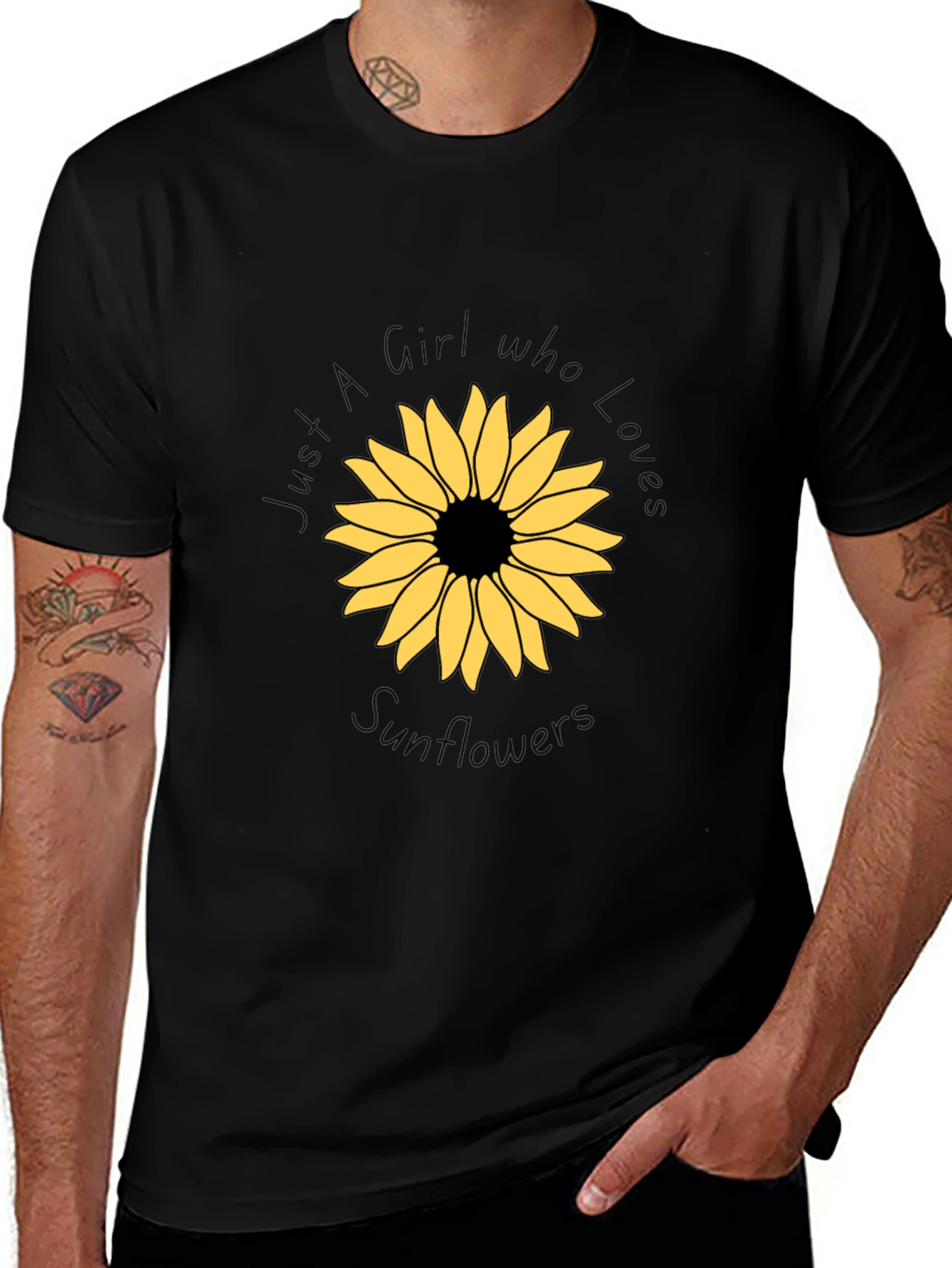 Sunflower Graphic Black Tee - Girl Who Loves Sunflowers