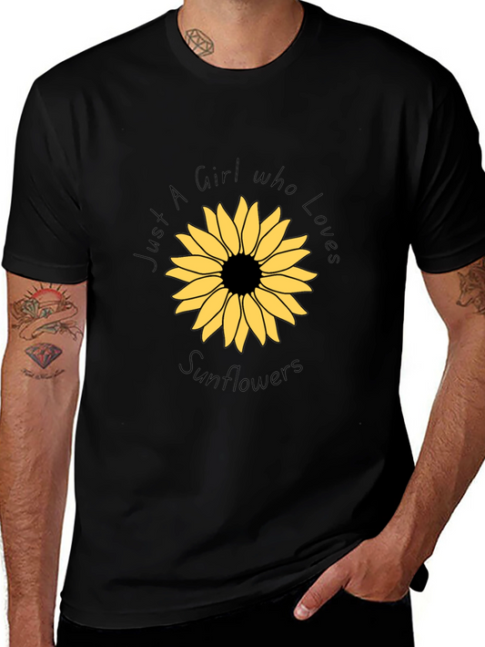 Sunflower Graphic Black Tee - Girl Who Loves Sunflowers