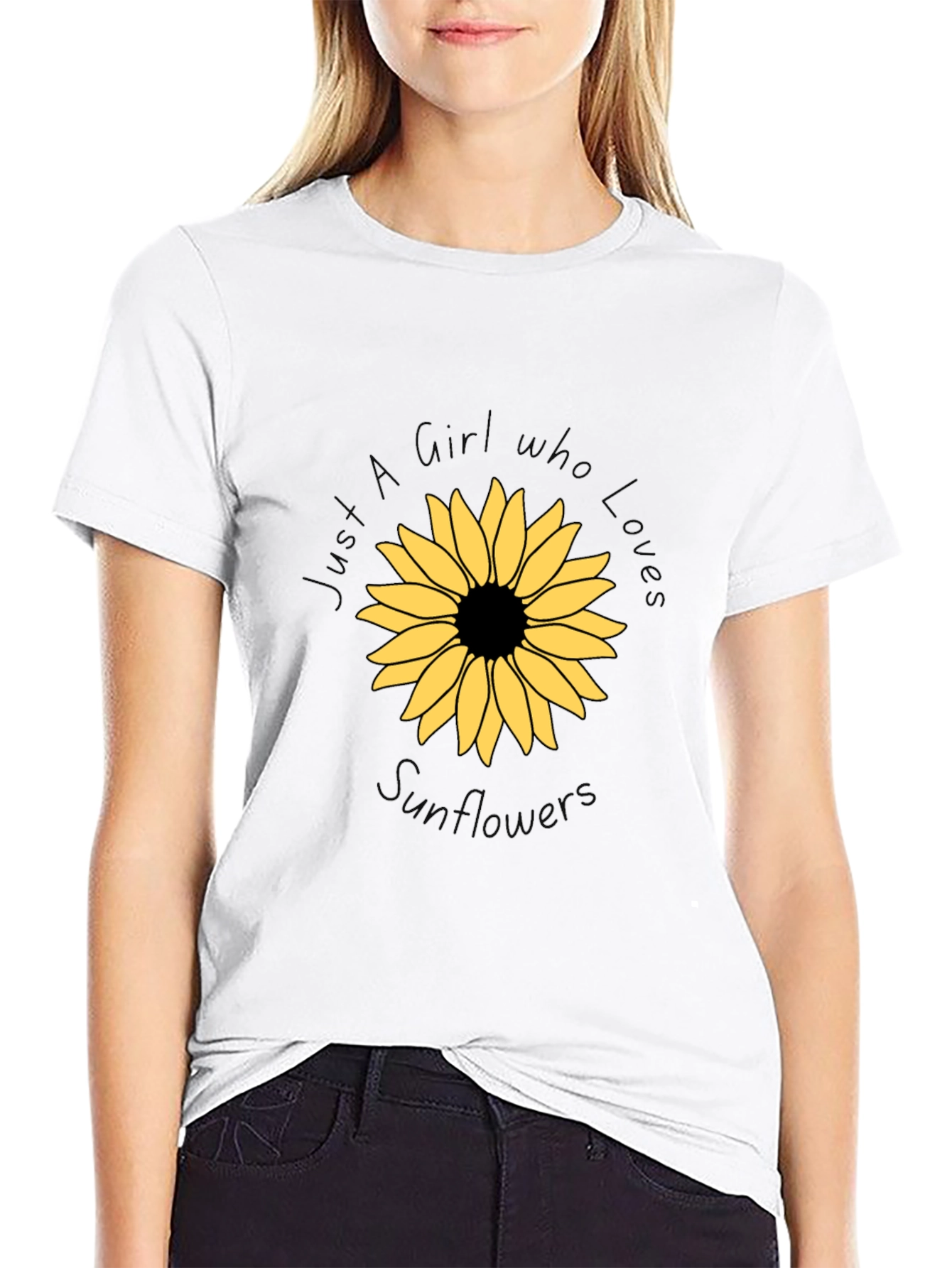 Sunflower Graphic Black Tee - Girl Who Loves Sunflowers