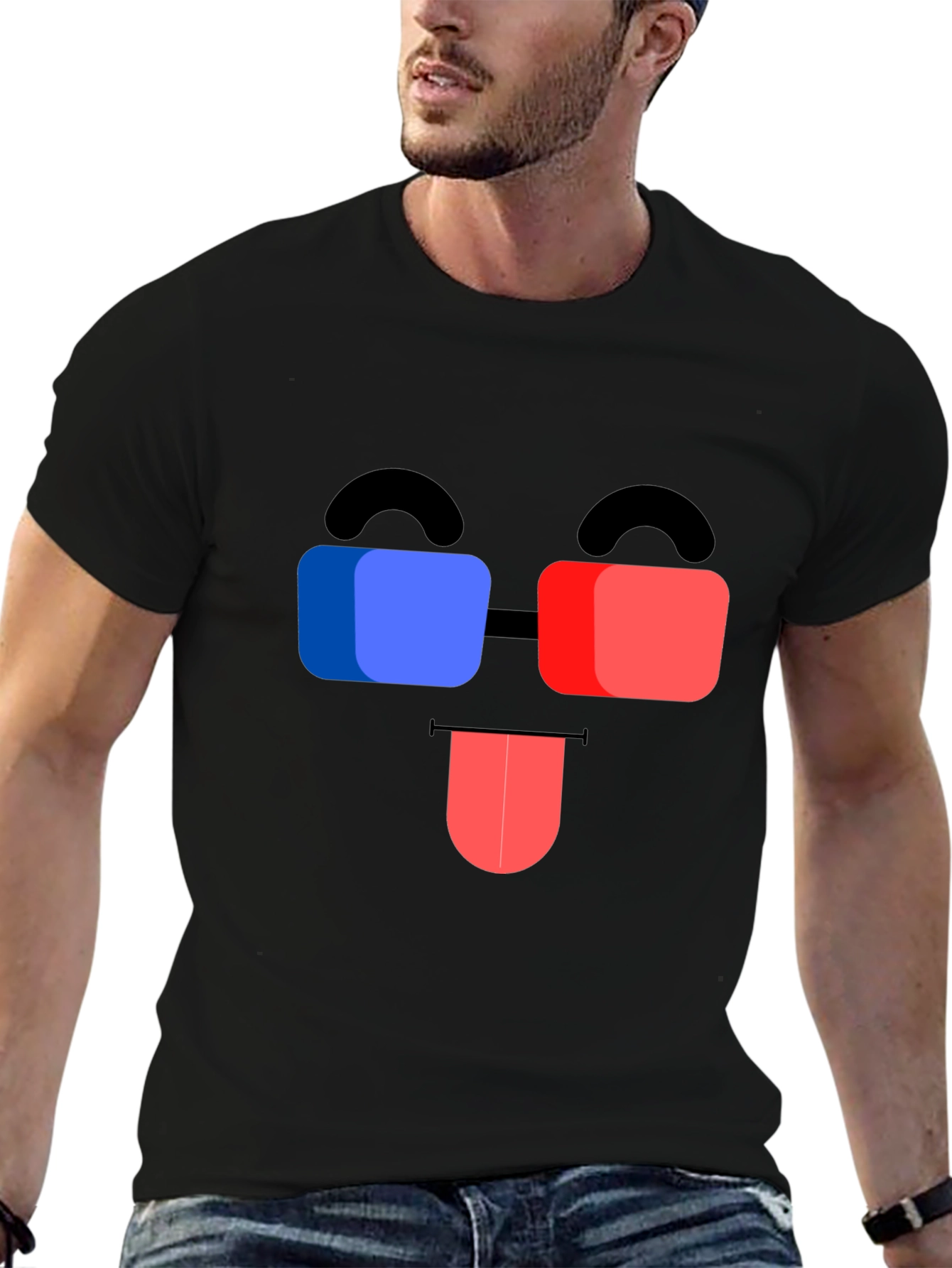Funny 3D Glasses Face Black T-Shirt