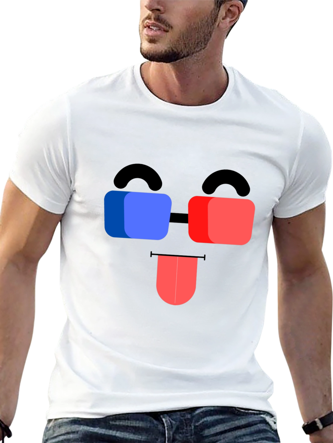 Funny 3D Glasses Face Black T-Shirt
