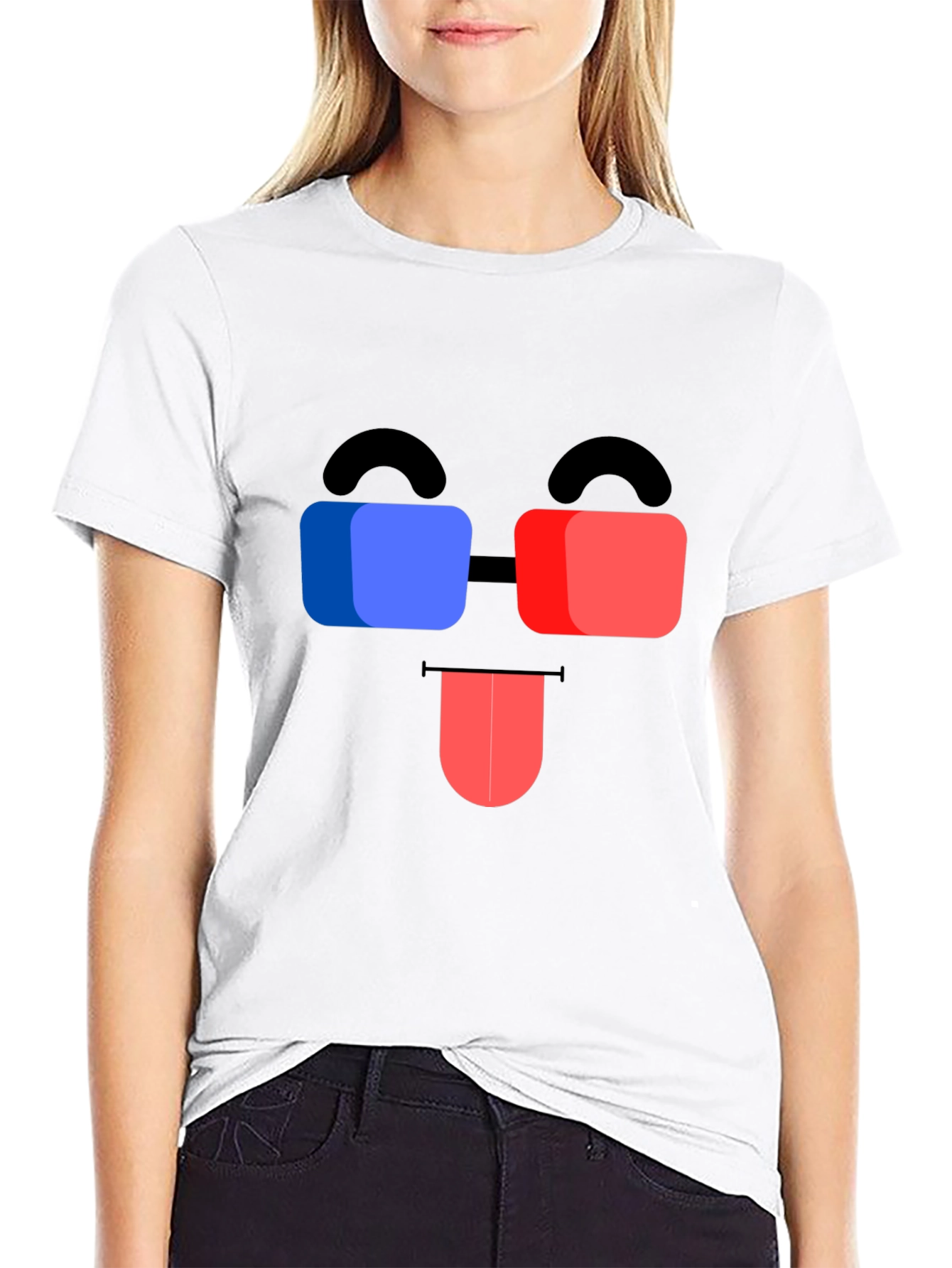 Funny 3D Glasses Face Black T-Shirt