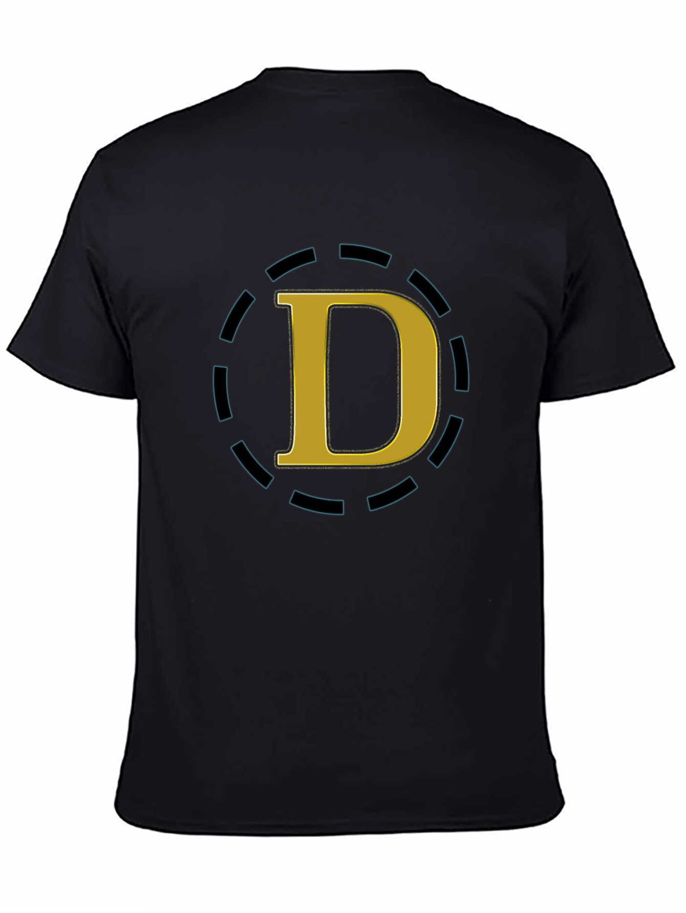 Stylish Black Tee with Gold D Graphic Design
