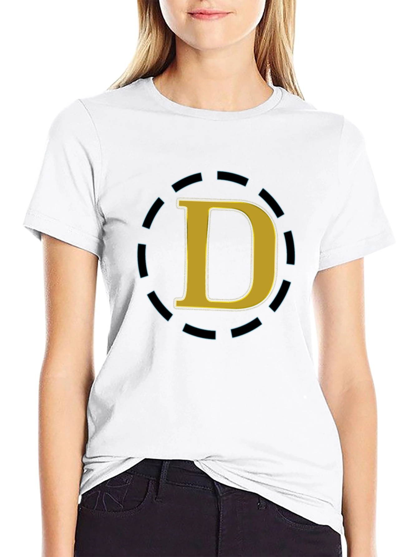 Stylish Black Tee with Gold D Graphic Design