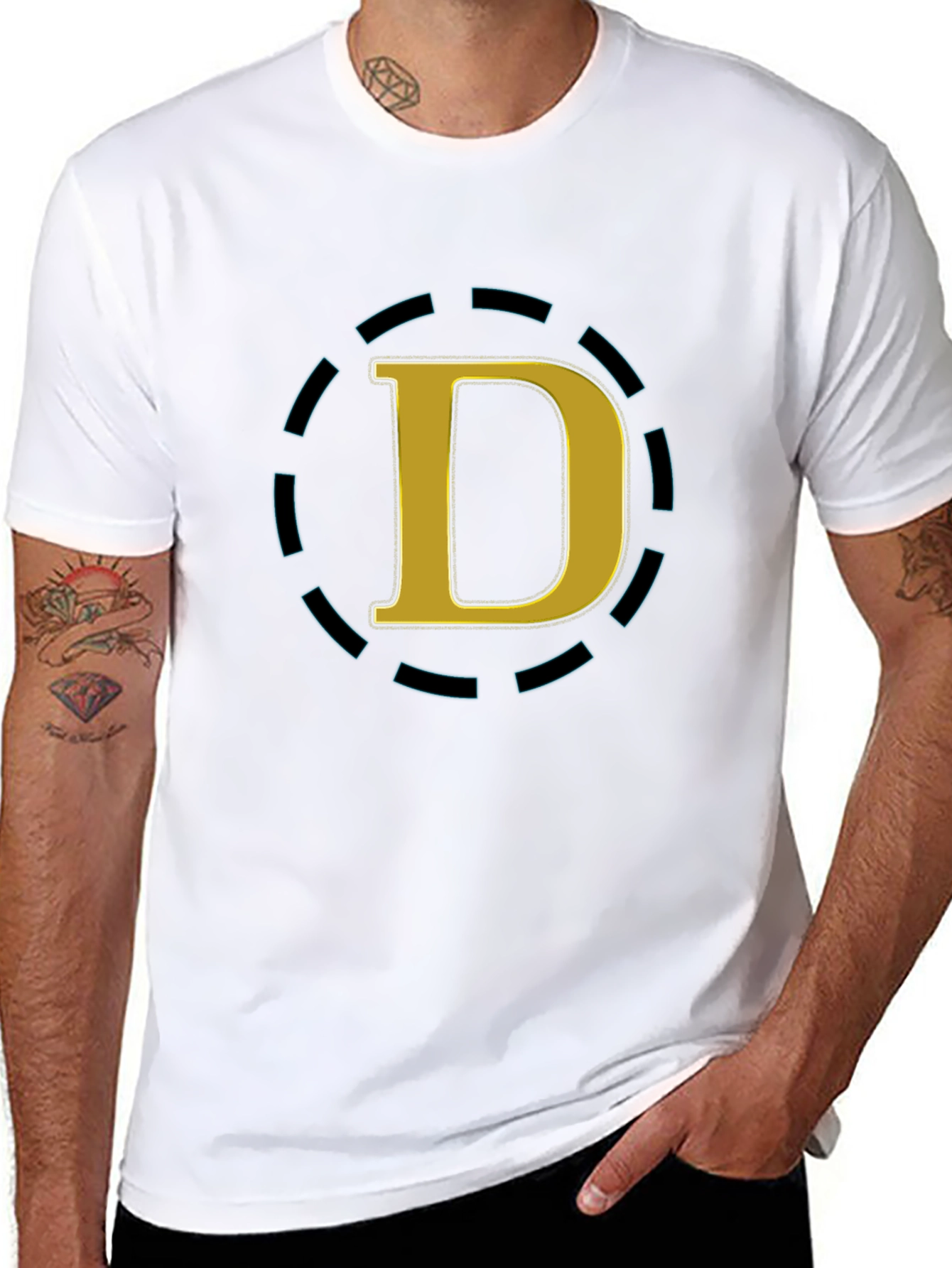 Stylish Black Tee with Gold D Graphic Design