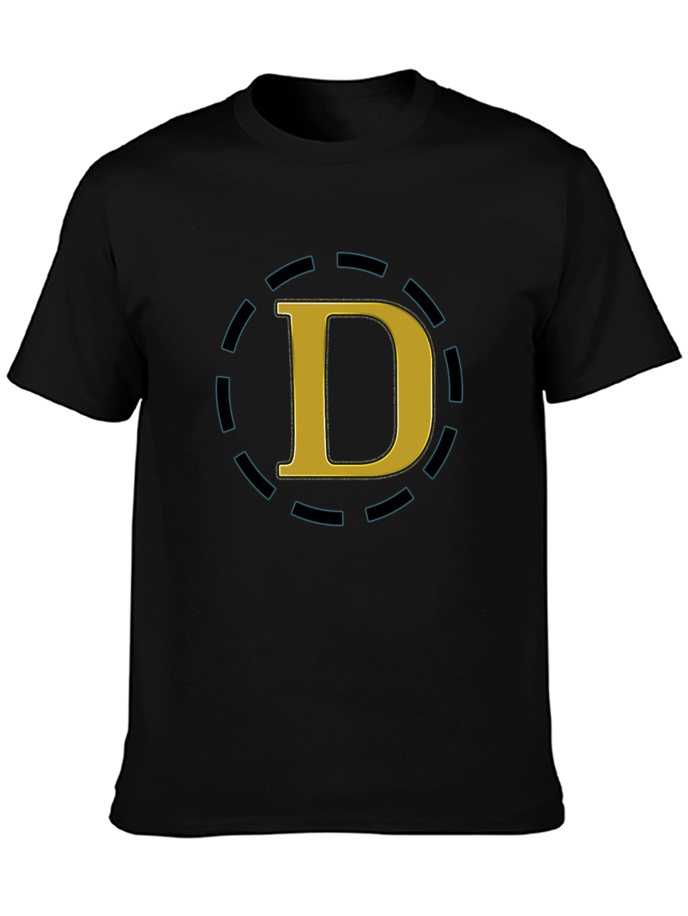 Stylish Black Tee with Gold D Graphic Design