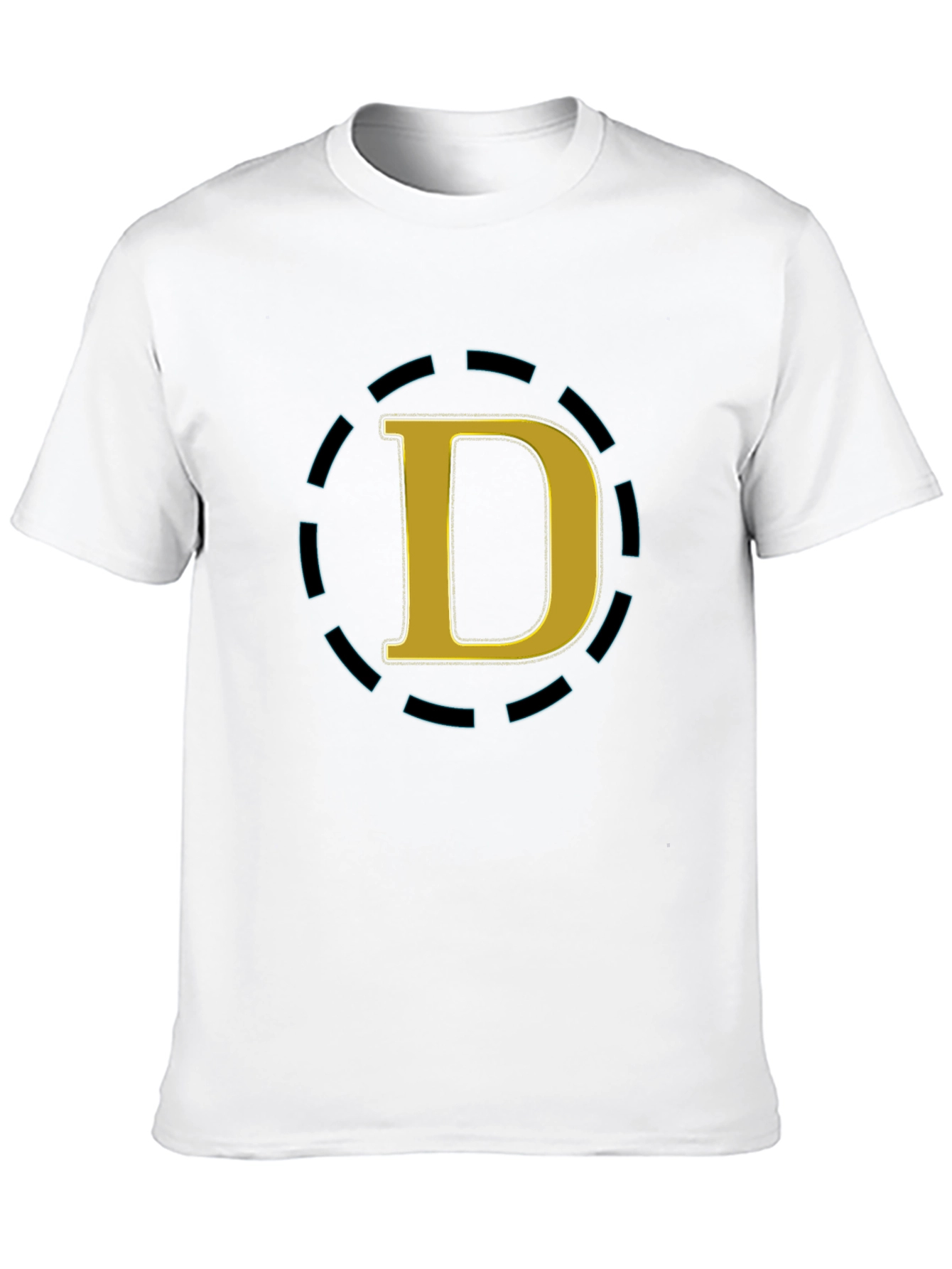 Stylish Black Tee with Gold D Graphic Design