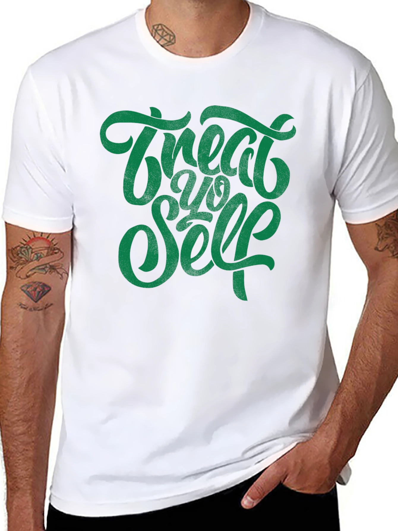 Treat Yo Self Graphic Tee - Black Cotton T-Shirt