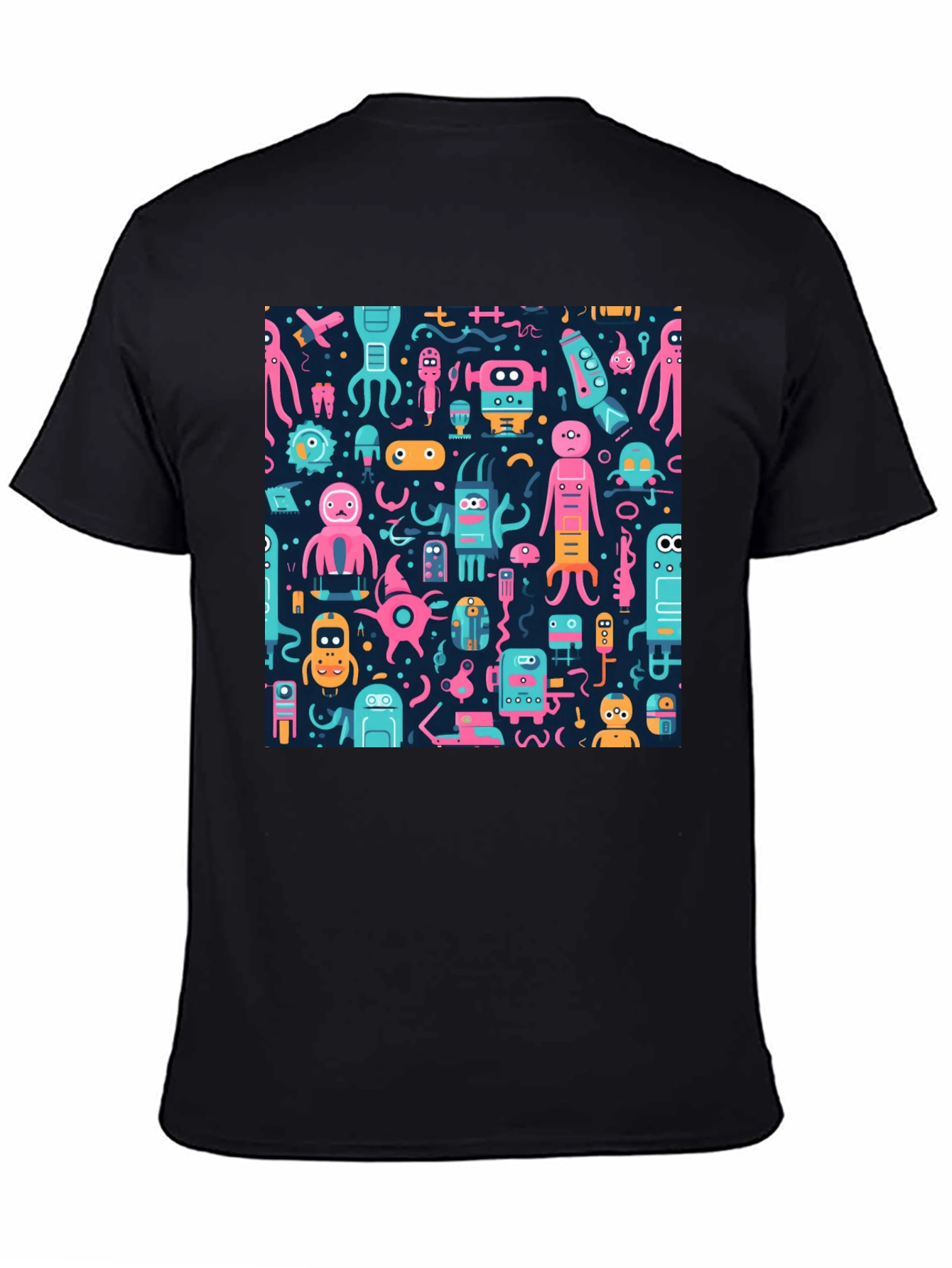Funky Alien Robot Print Black Tee
