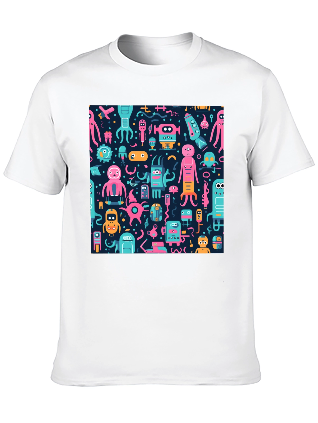 Funky Alien Robot Print Black Tee