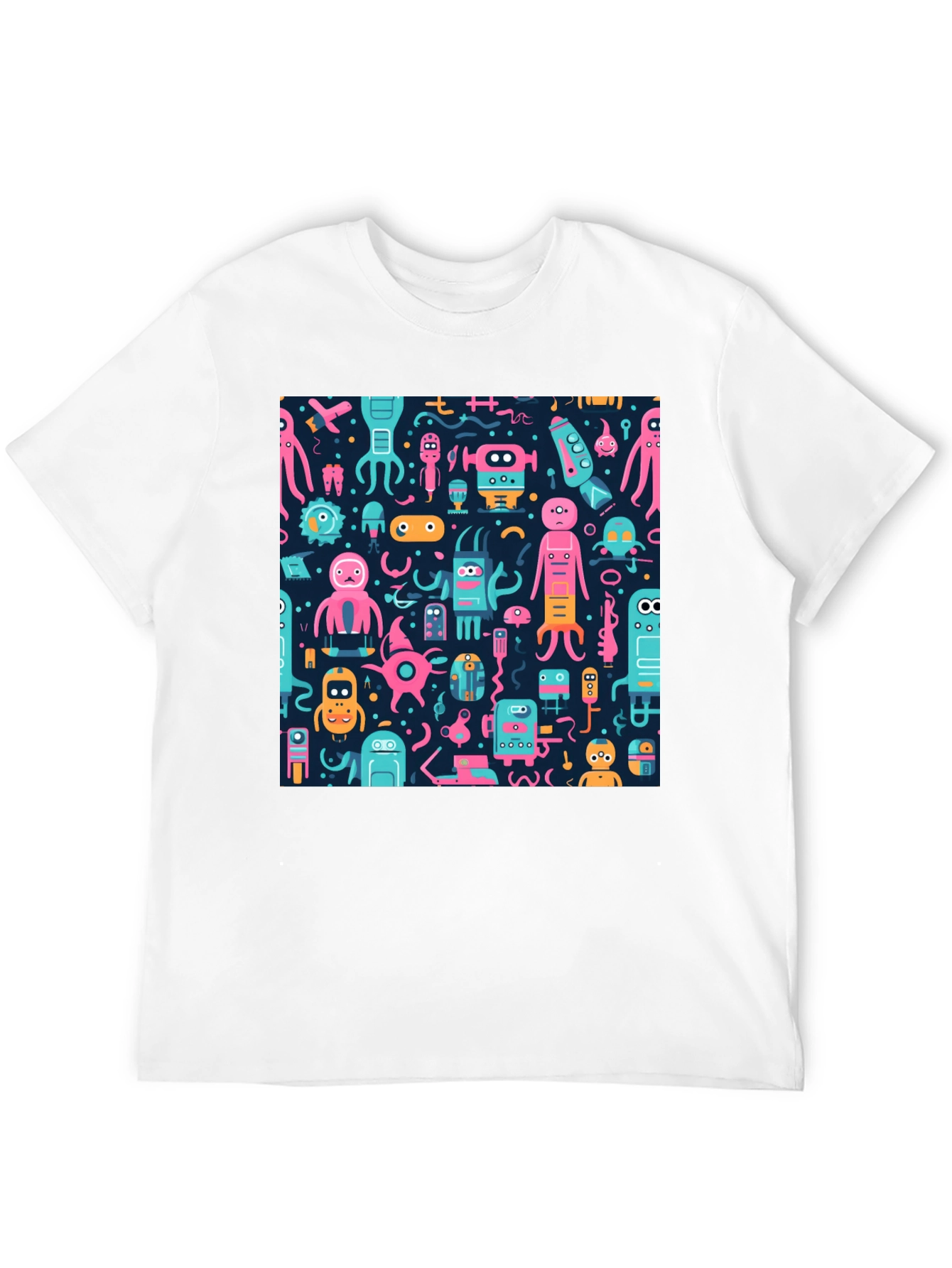 Funky Alien Robot Print Black Tee